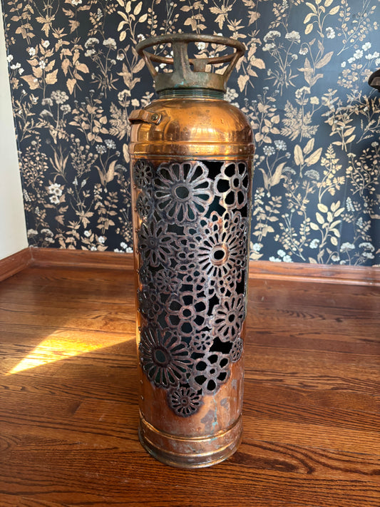 Antique Copper Fire Extinguisher - Flower Design