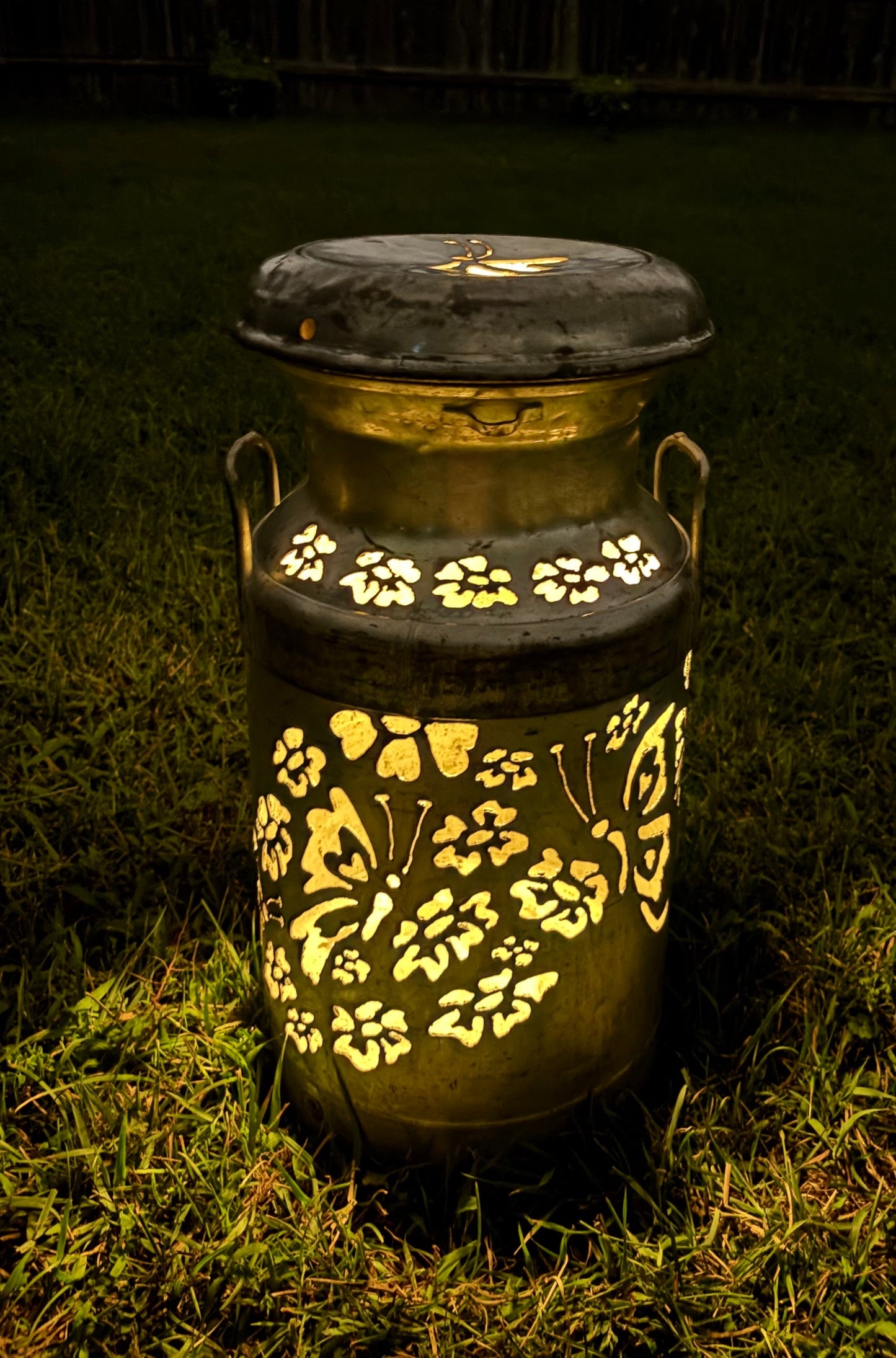 Vintage Milk Can - Flower and Butterfly Design
