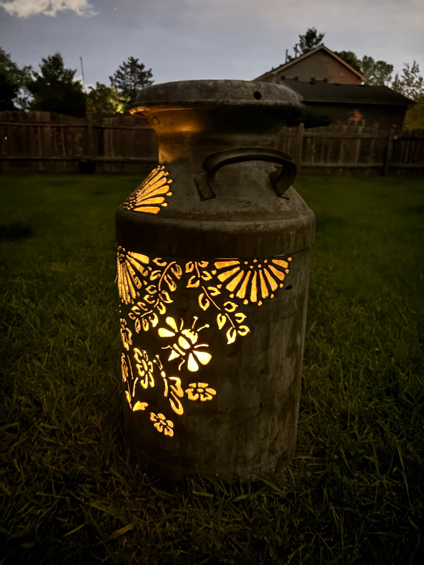 Vintage Milk Can - Flower, Butterfly and Bee Design
