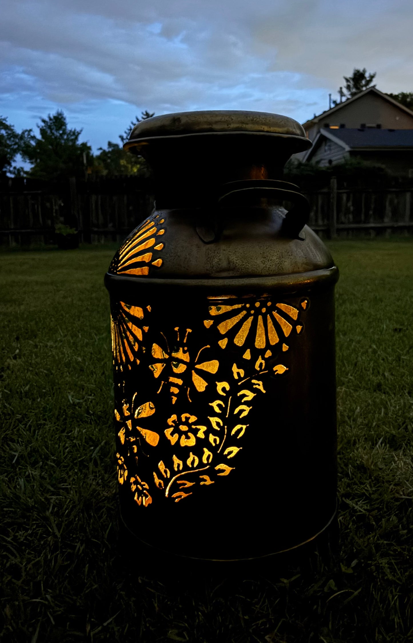 BRONZE Milk Can - Bee and Flower Design