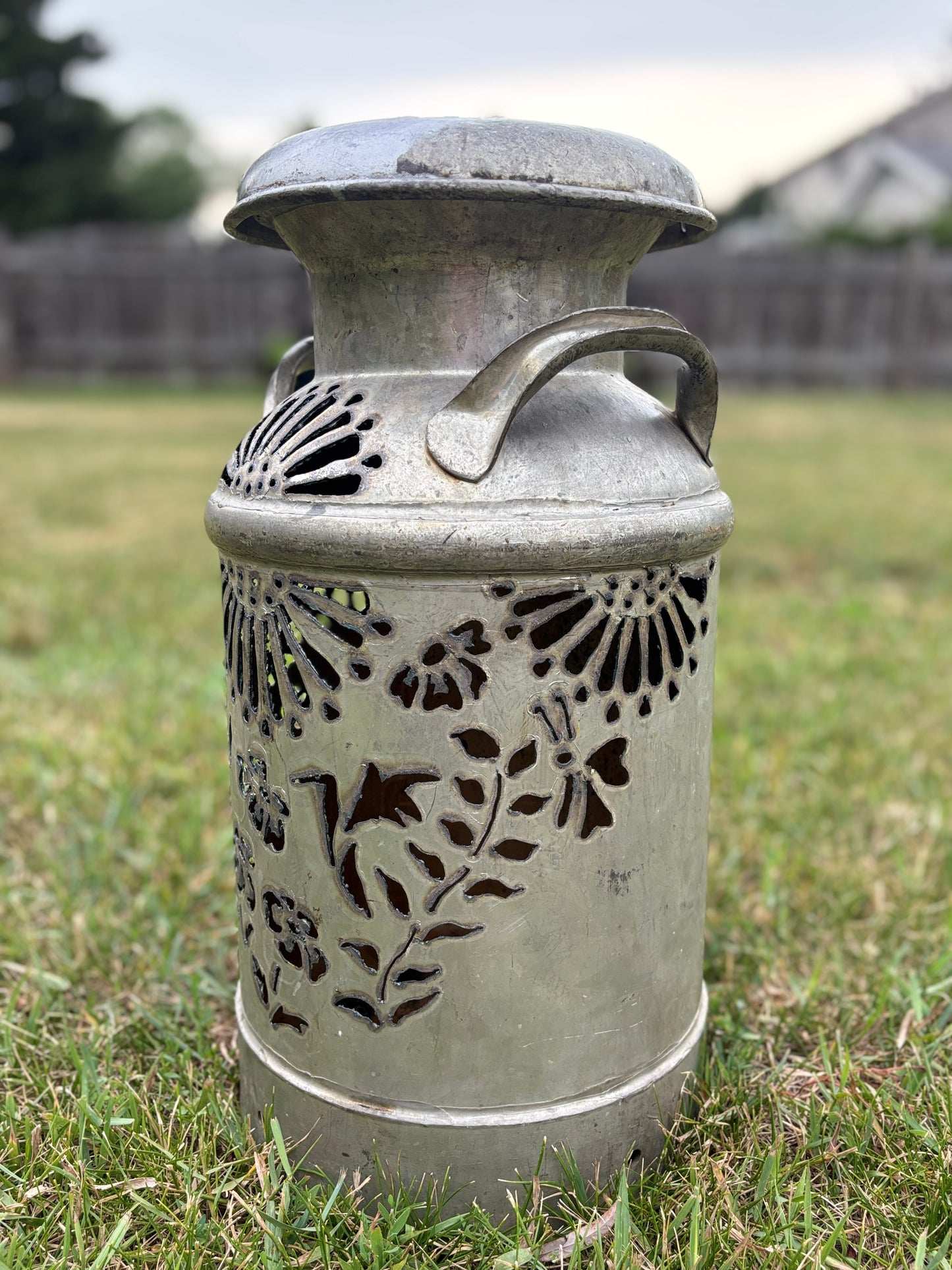 Vintage Milk Can - Hummingbird and Flower Design