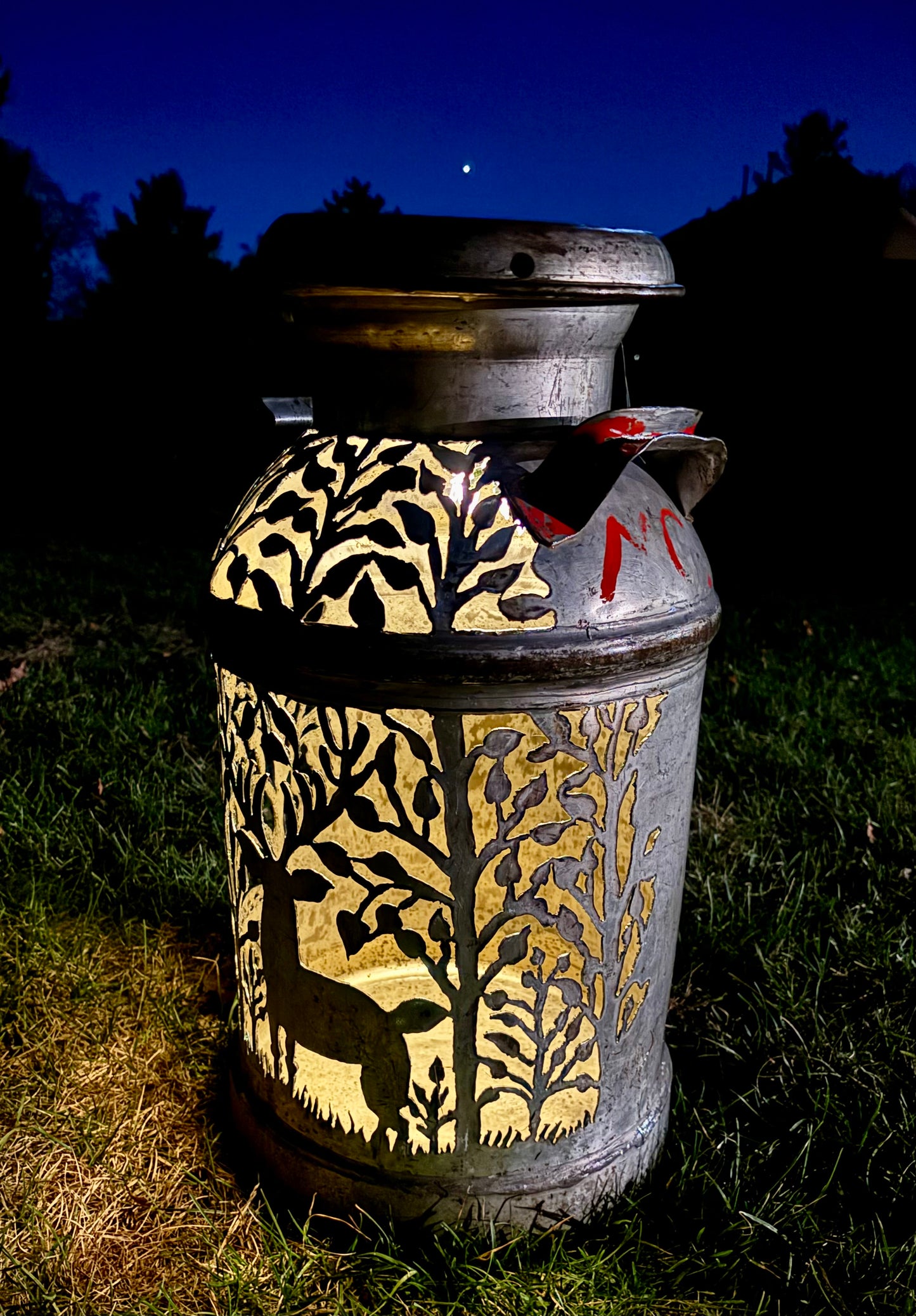 Antique Milk Can - Deer in the Forest
