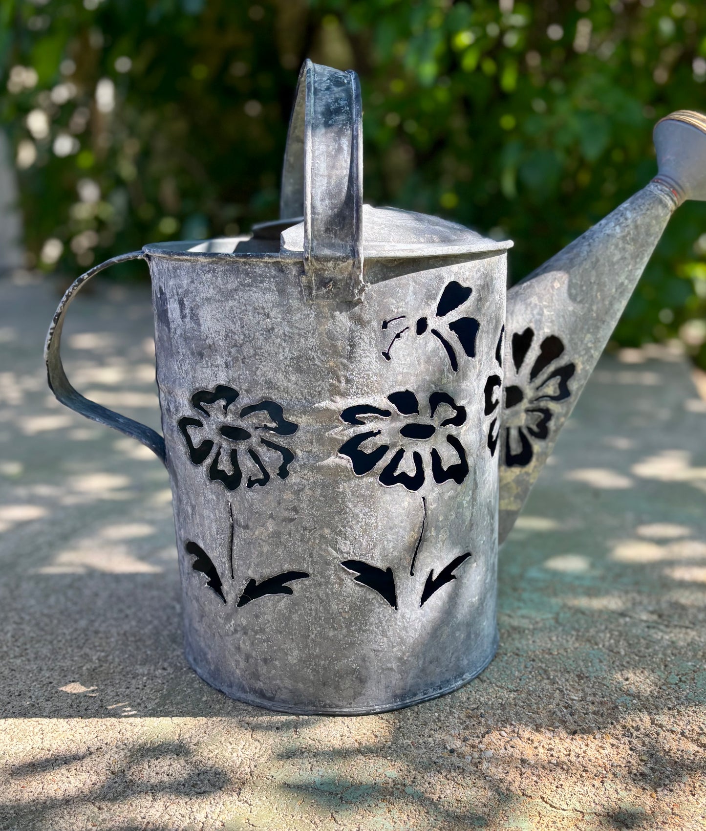 Antique Watering Can - Three Flowers and Butterfly Design
