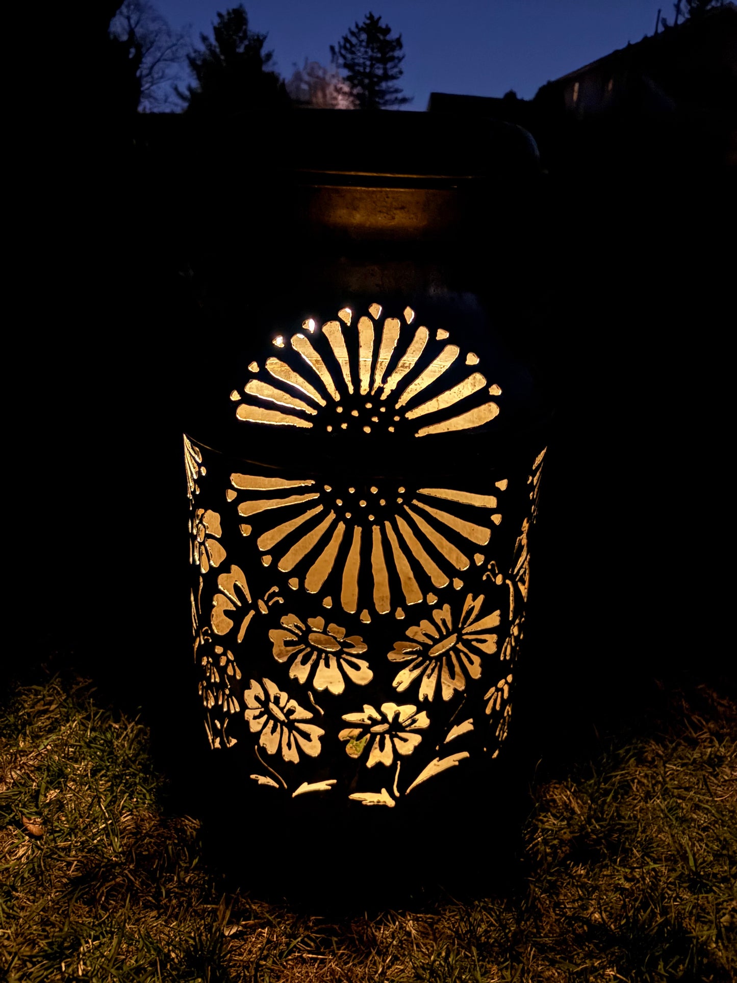 Vintage Milk Can Luminary - Flowers and Butterflies