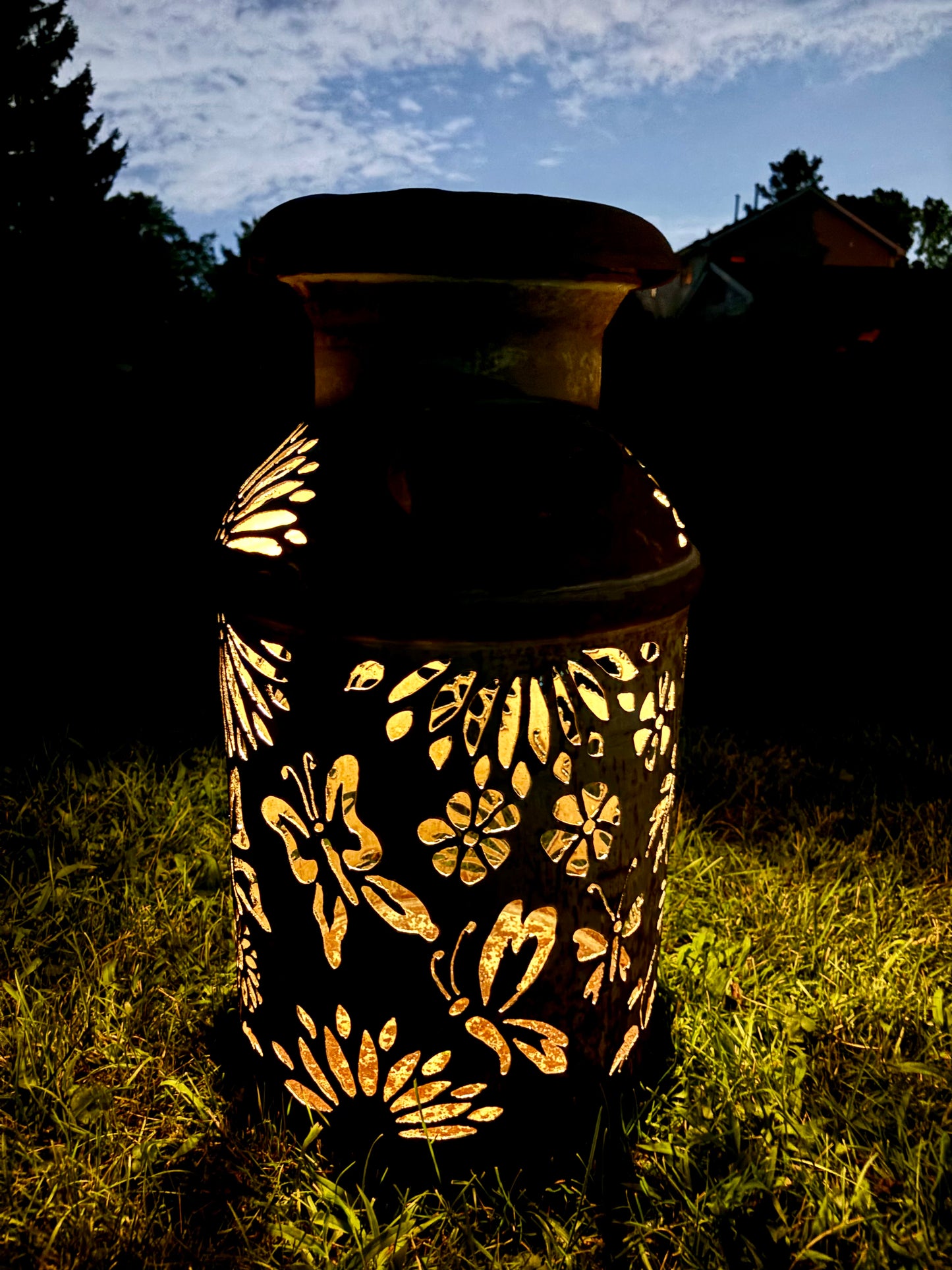 Vintage Milk Can Luminary - Butterfly Design