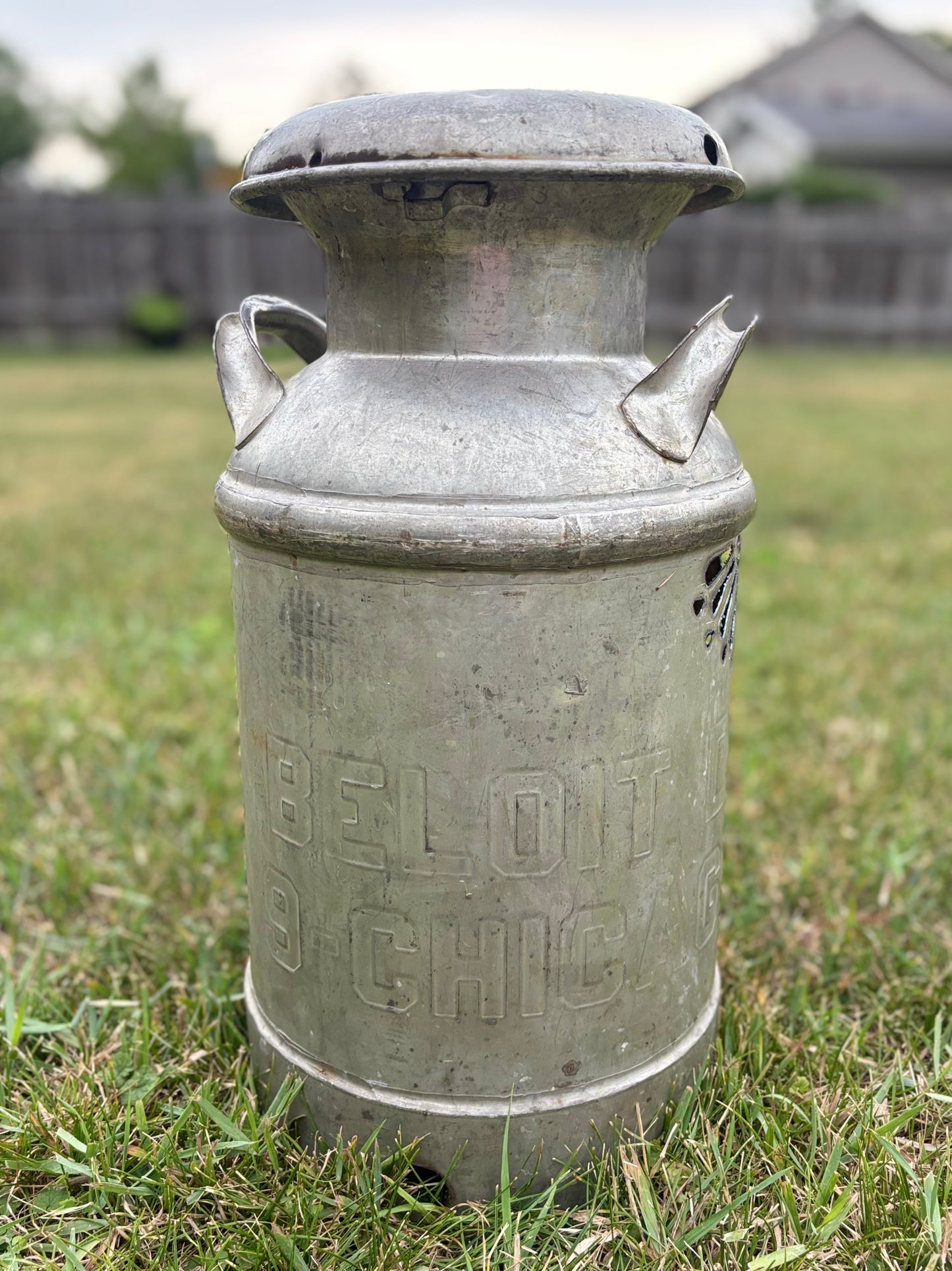 Vintage Milk Can - Hummingbird and Flower Design