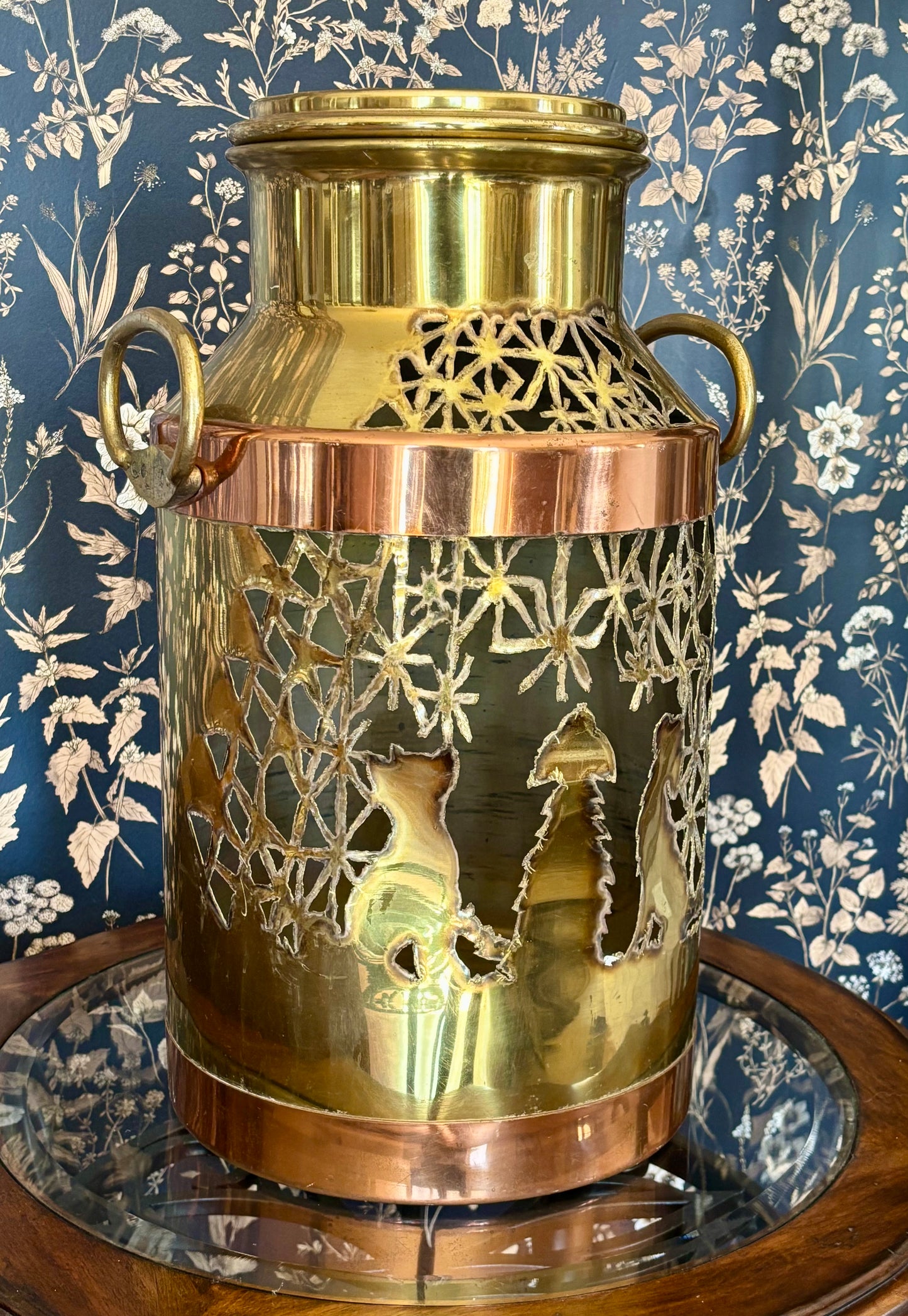 Brass and Copper Milk Can Luminary - Dog and Star Design
