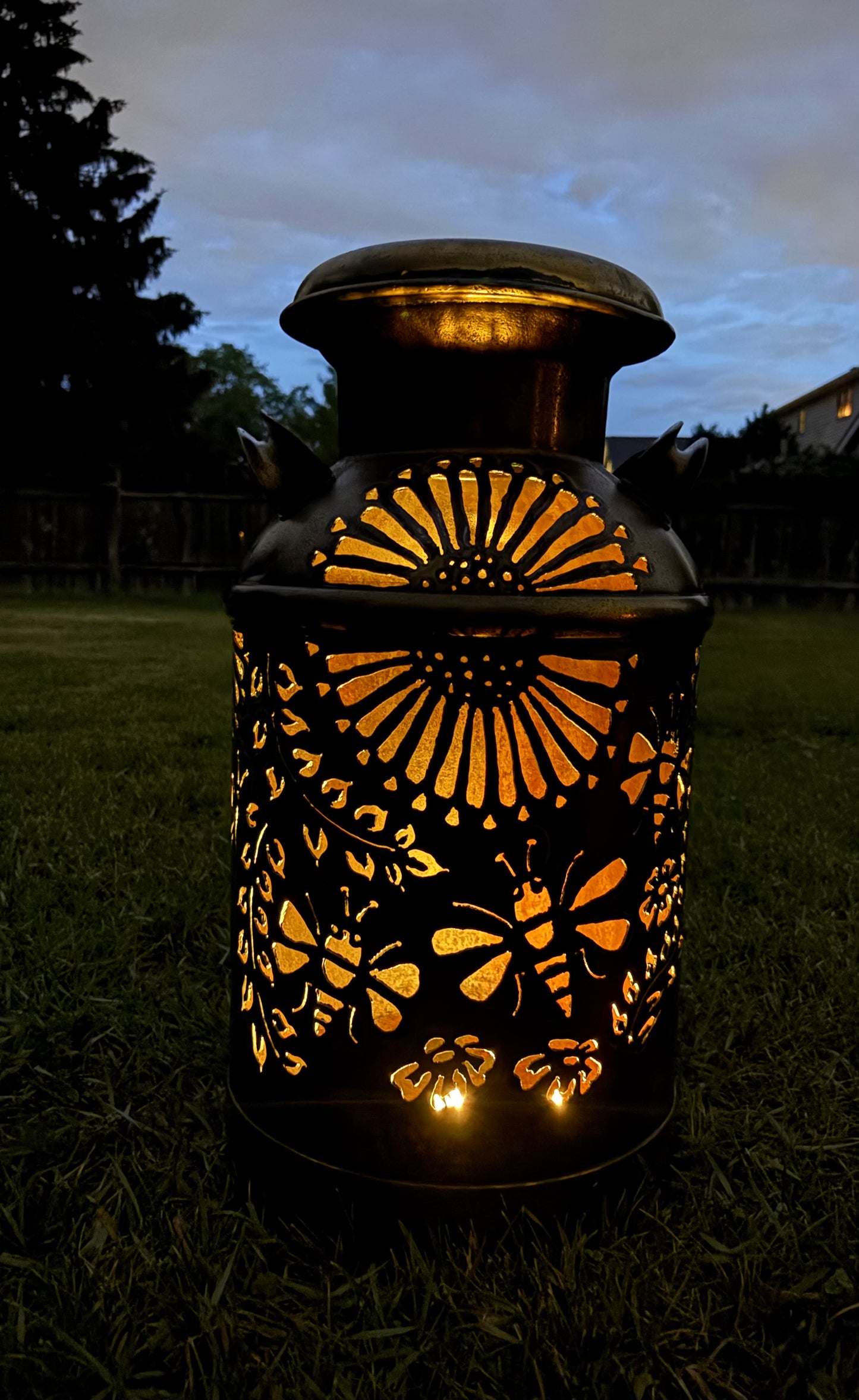 BRONZE Milk Can - Bee and Flower Design