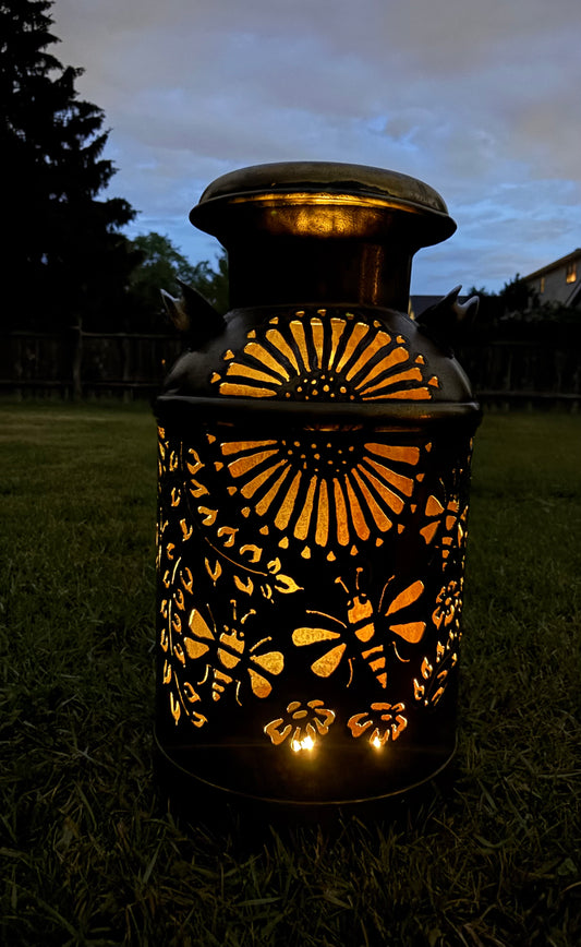 BRONZE Milk Can  -  Bee and Flower Design