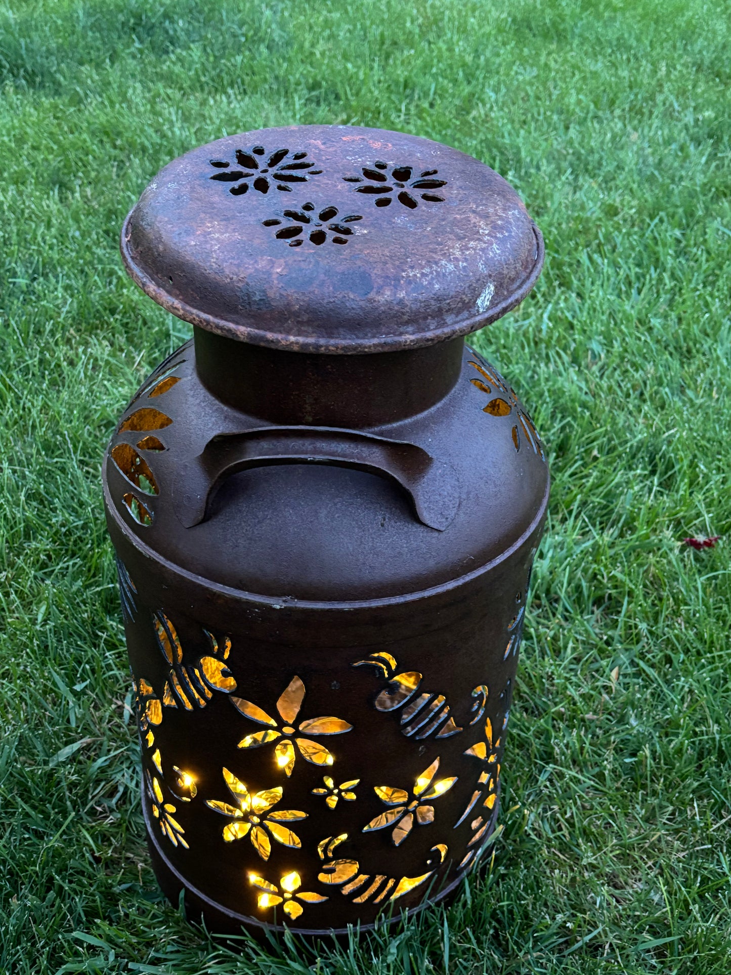 Buzzing Bee Milk Can Vintage Luminary