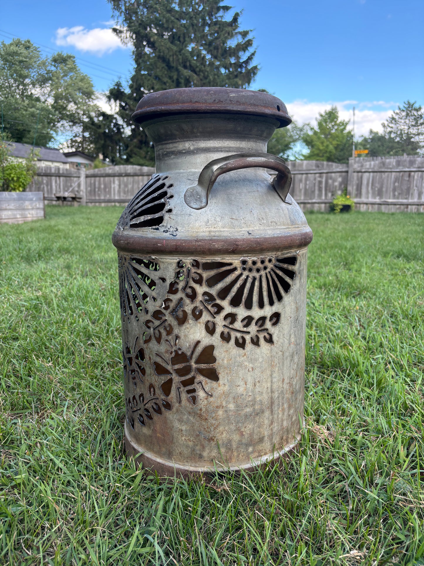 Vintage Milk Can - Bee and Flower Design