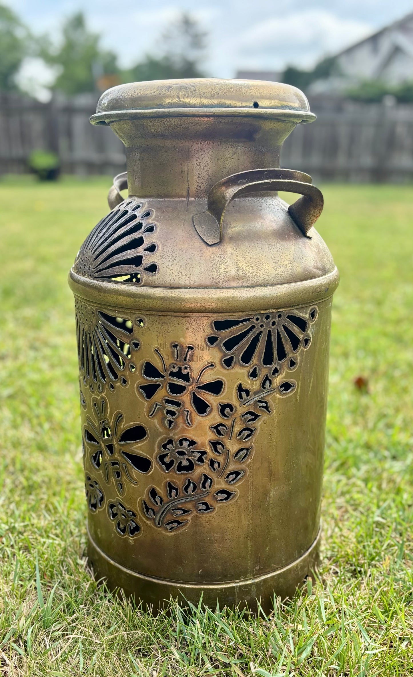 BRONZE Milk Can - Bee and Flower Design