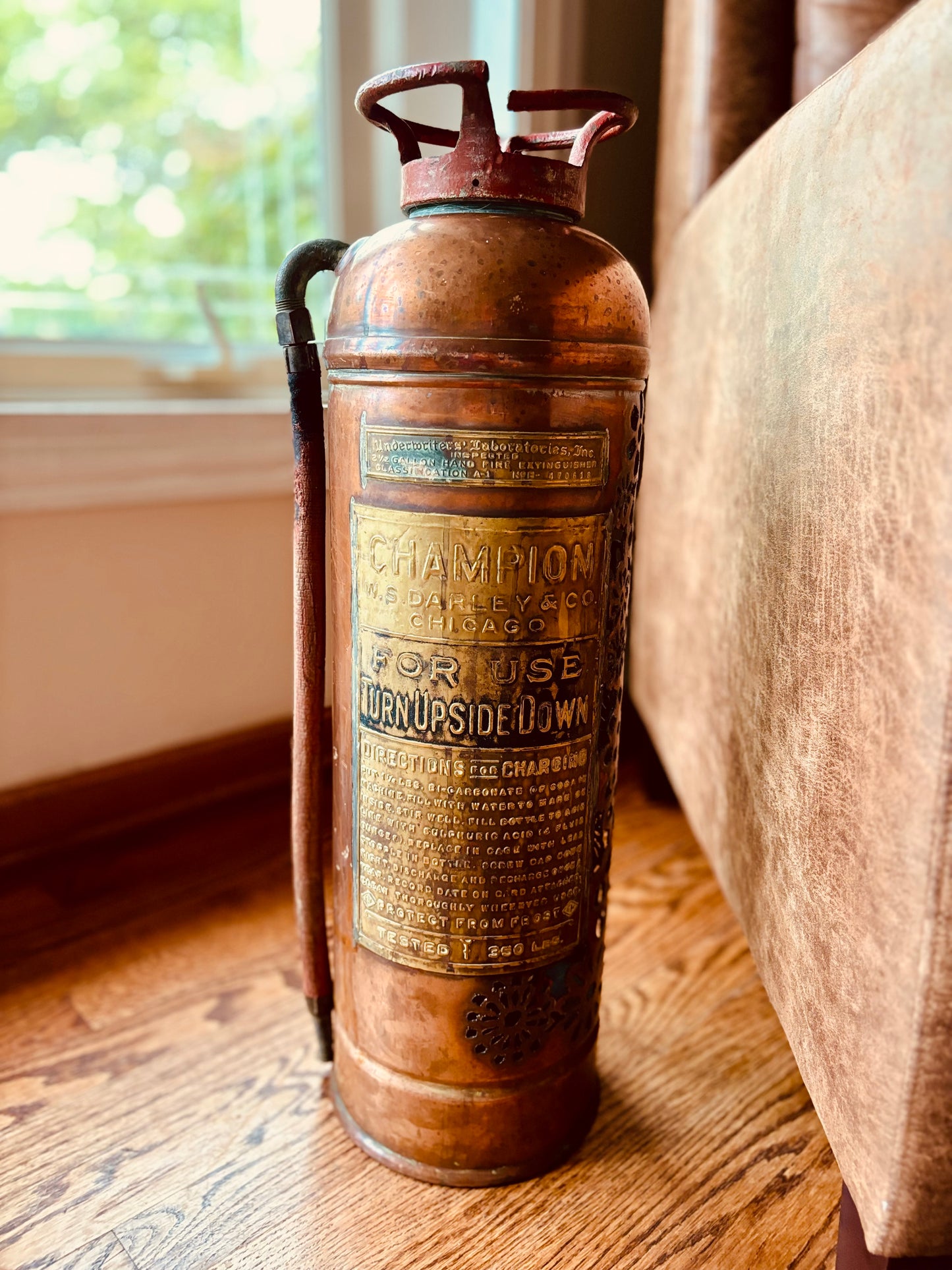 Antique Copper Fire Extinguisher - Flower Design