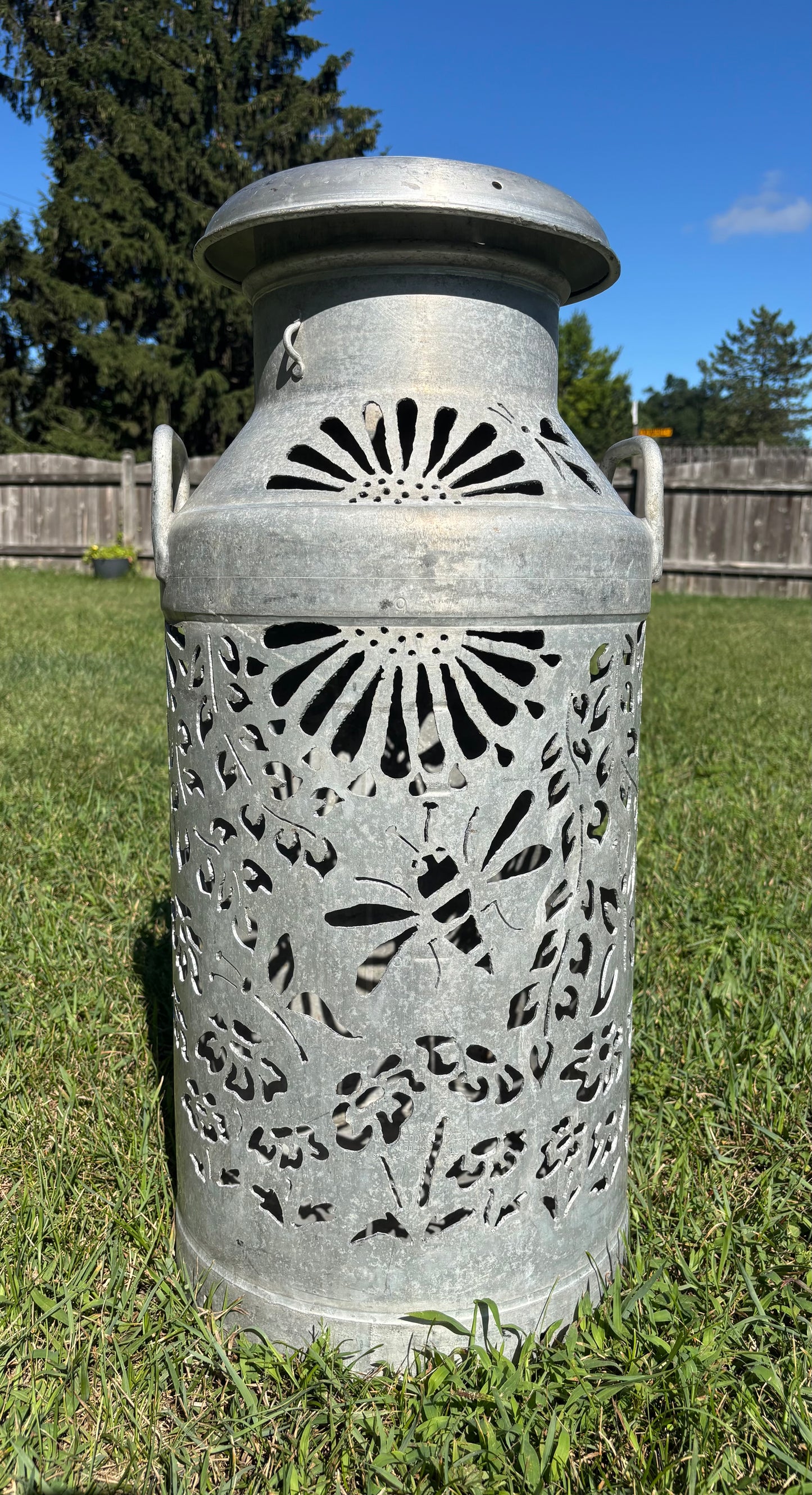 XXL Vintage Milk Can - Flower, Butterfly, and Bee Design