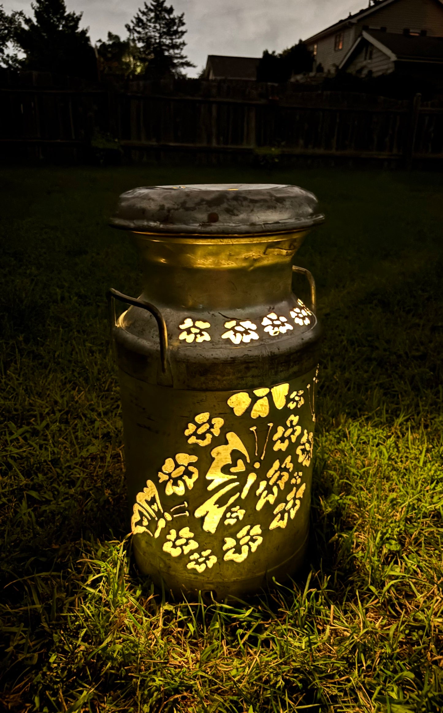 Vintage Milk Can - Flower and Butterfly Design