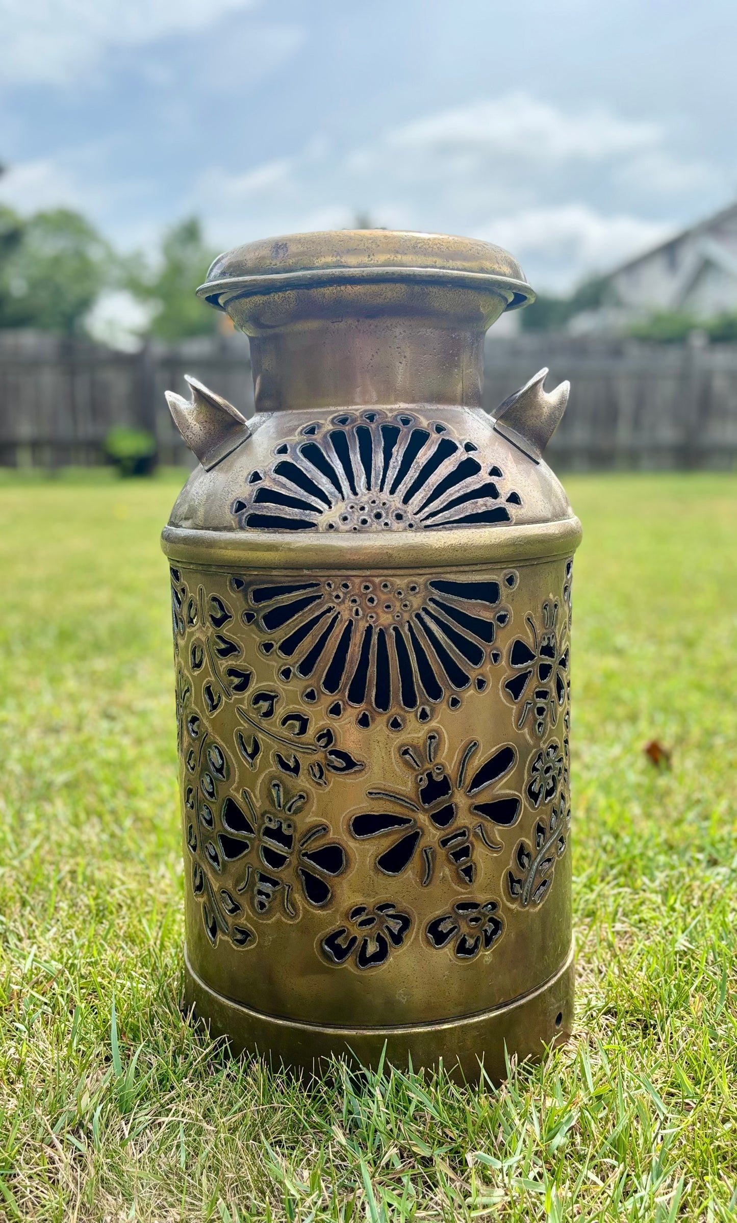 BRONZE Milk Can - Bee and Flower Design