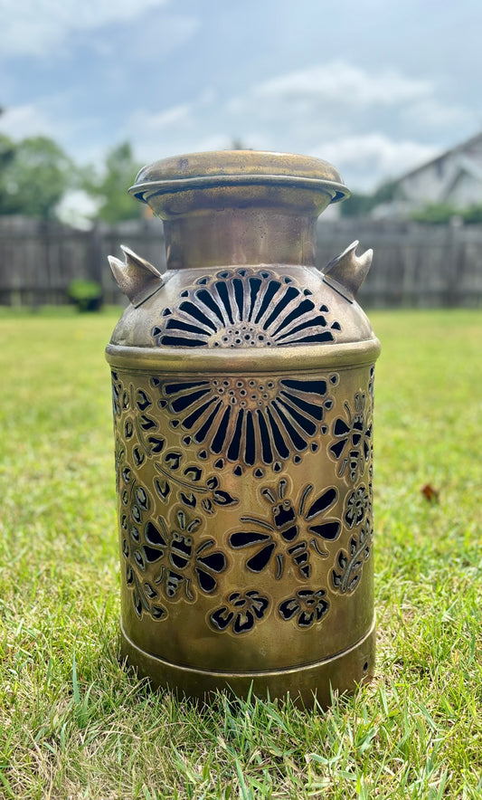 BRONZE Milk Can  -  Bee and Flower Design