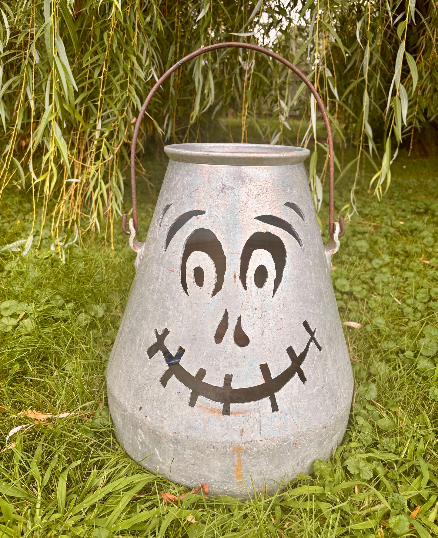 Large Vintage Creamer Pail Jack-o-Lantern Luminary