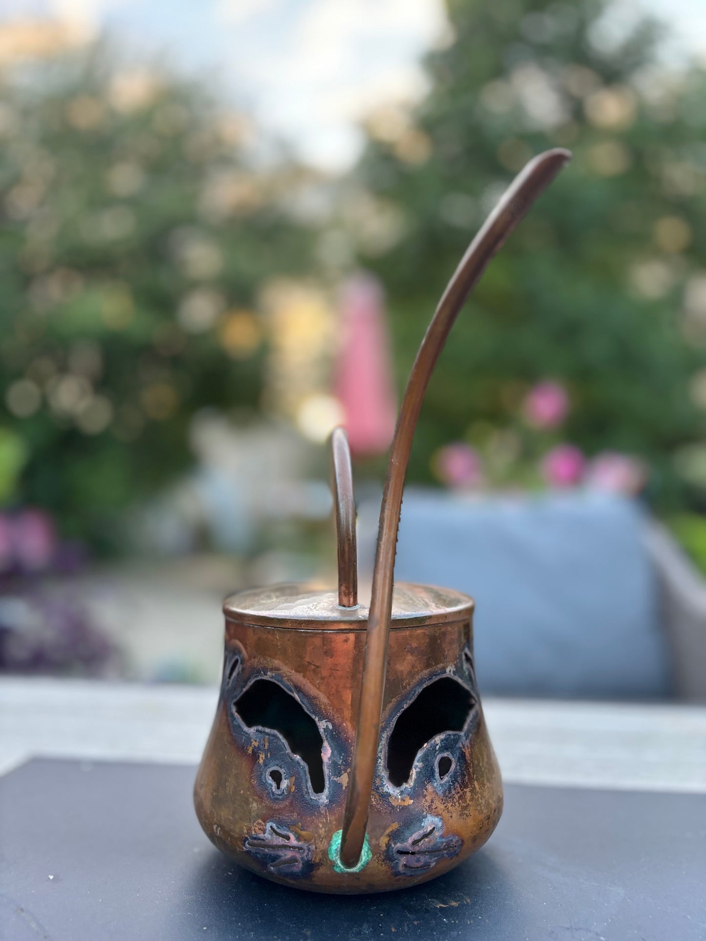 Mini Copper Watering Can Jack-o-Lantern