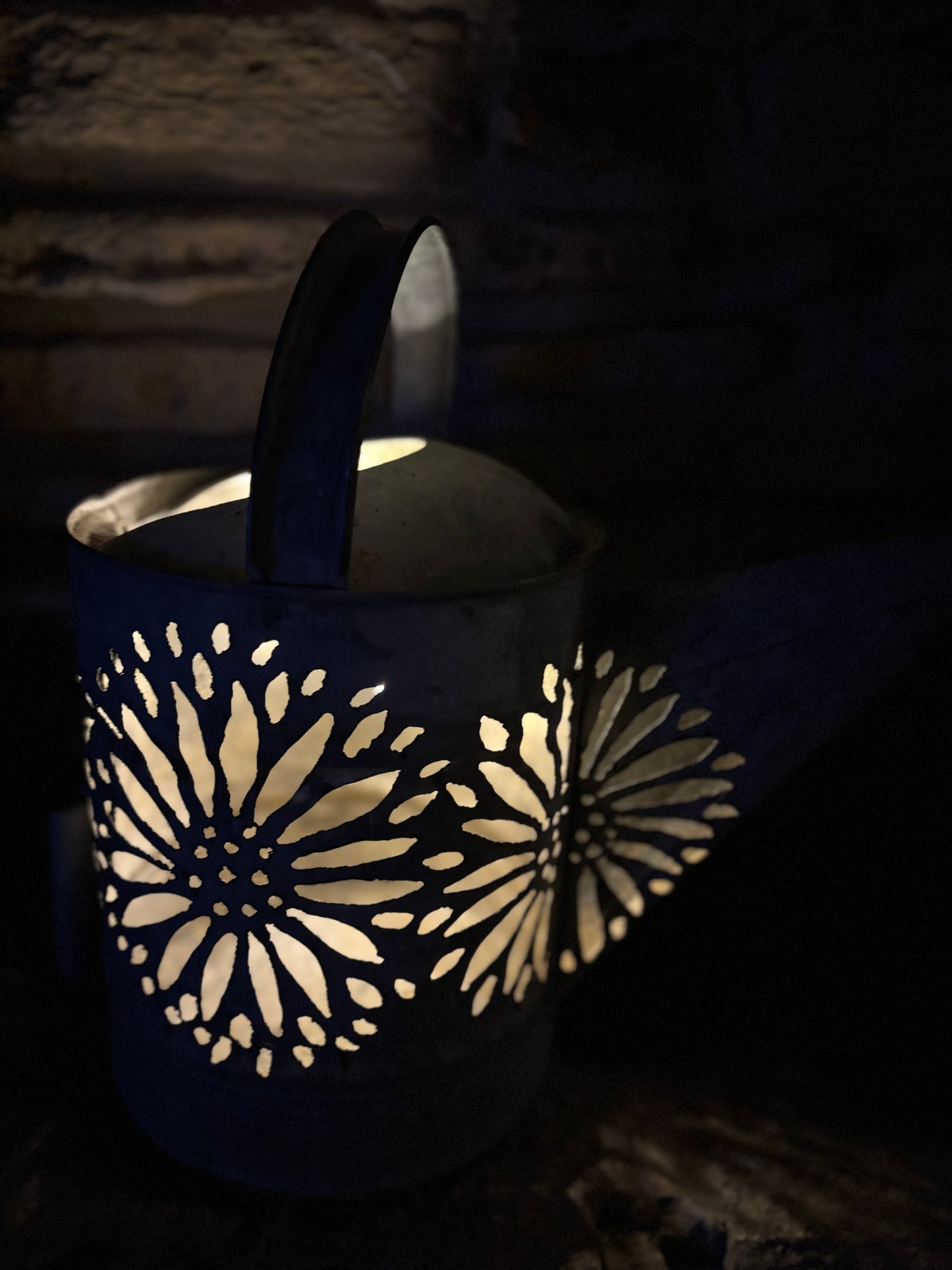 Vintage Watering Can Flower Luminary