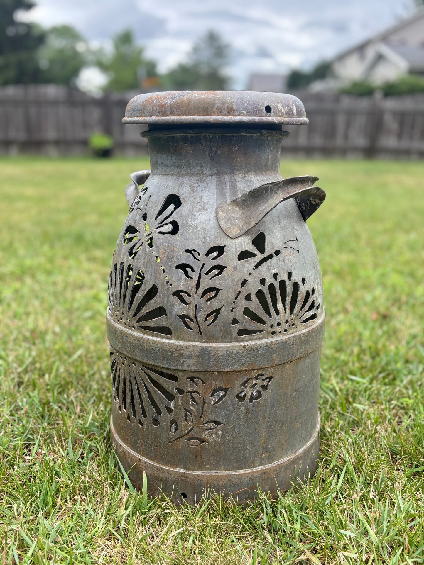 Vintage Milk Can - Dragonfly Design