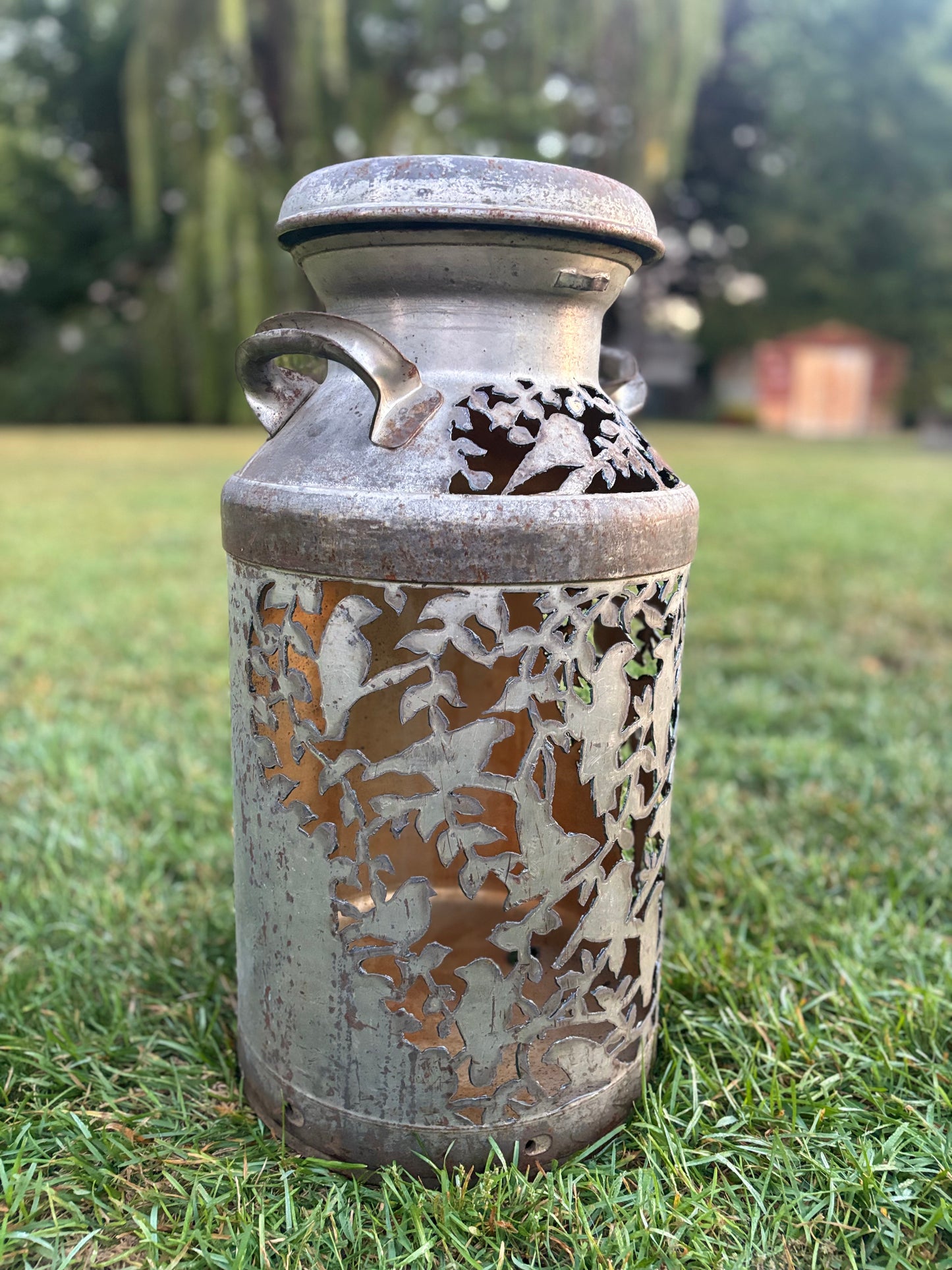 Antique Milk Can  - Bird Design