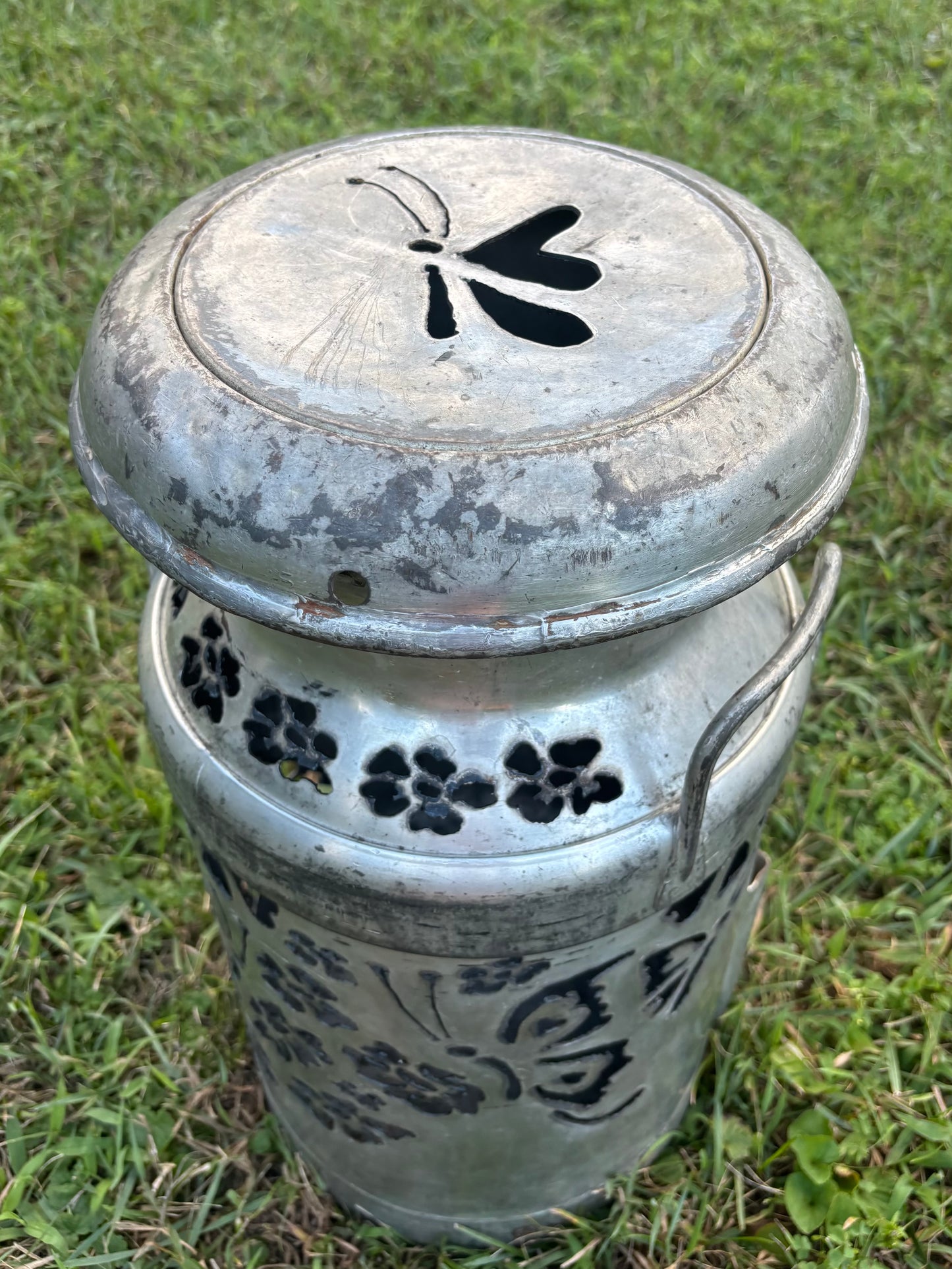 Vintage Milk Can - Flower and Butterfly Design
