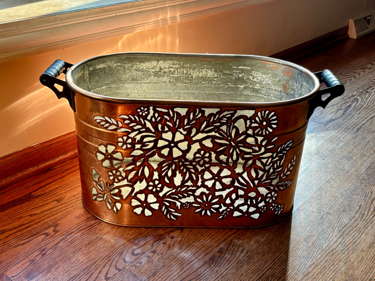 Vintage Copper Boiler - Flowers, Bee, and Butterflies
