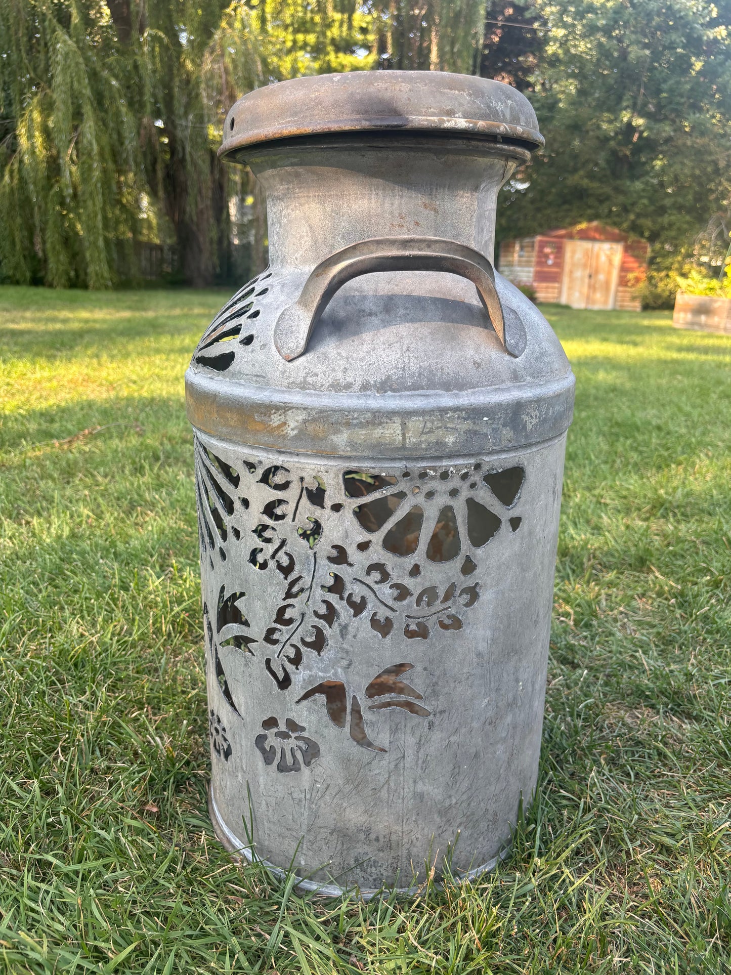 Vintage Milk Can - Hummingbird and Flower Design