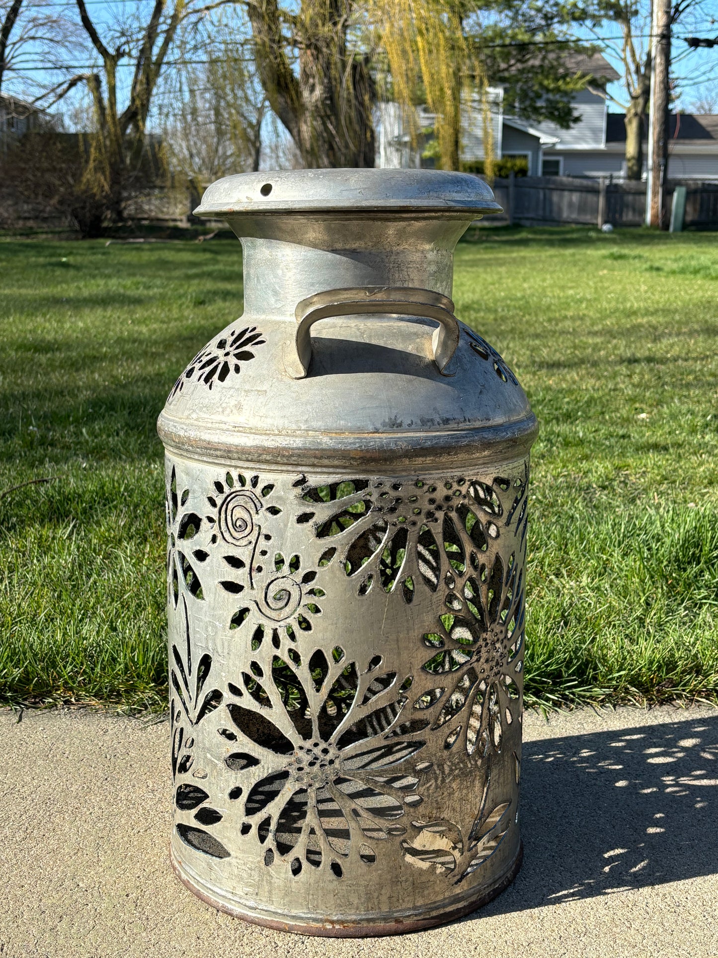 Vintage Milk Can Flower Luminary