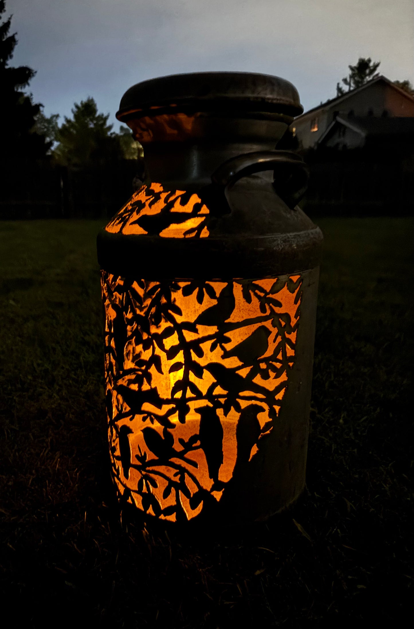 Antique Milk Can  - Bird Design