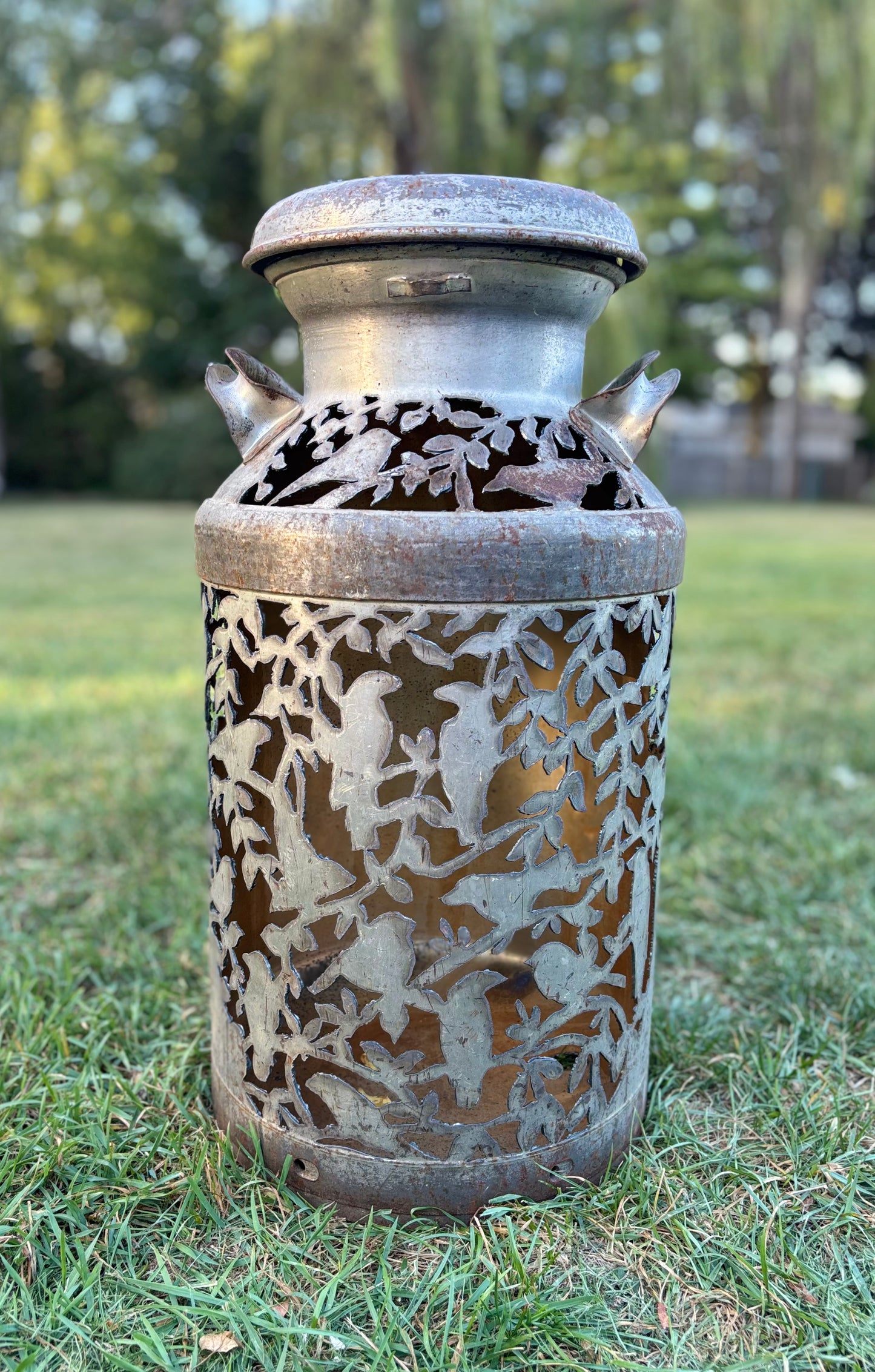 Antique Milk Can  - Bird Design