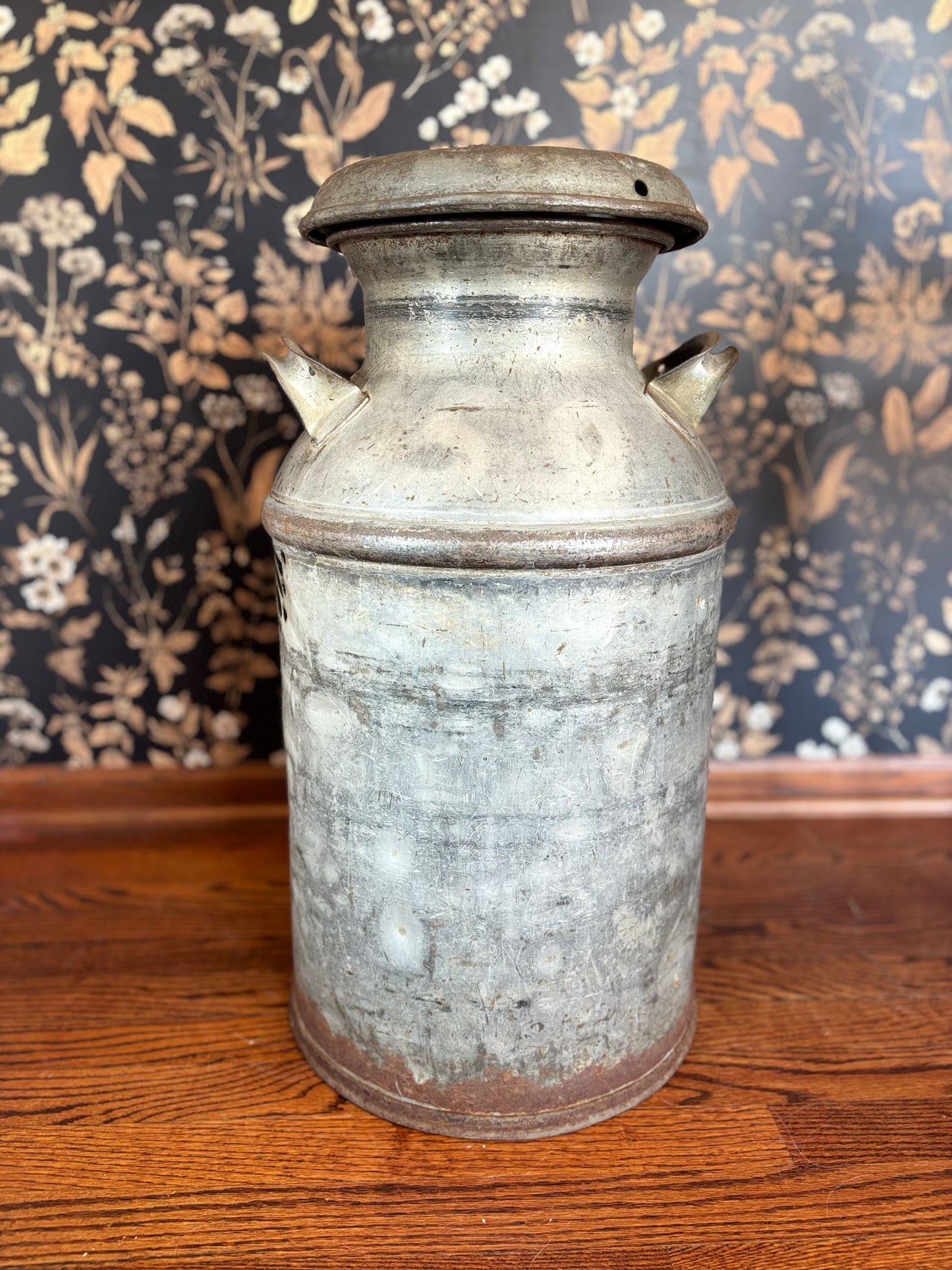 Vintage Milk Can Luminary - Flowers and Butterflies