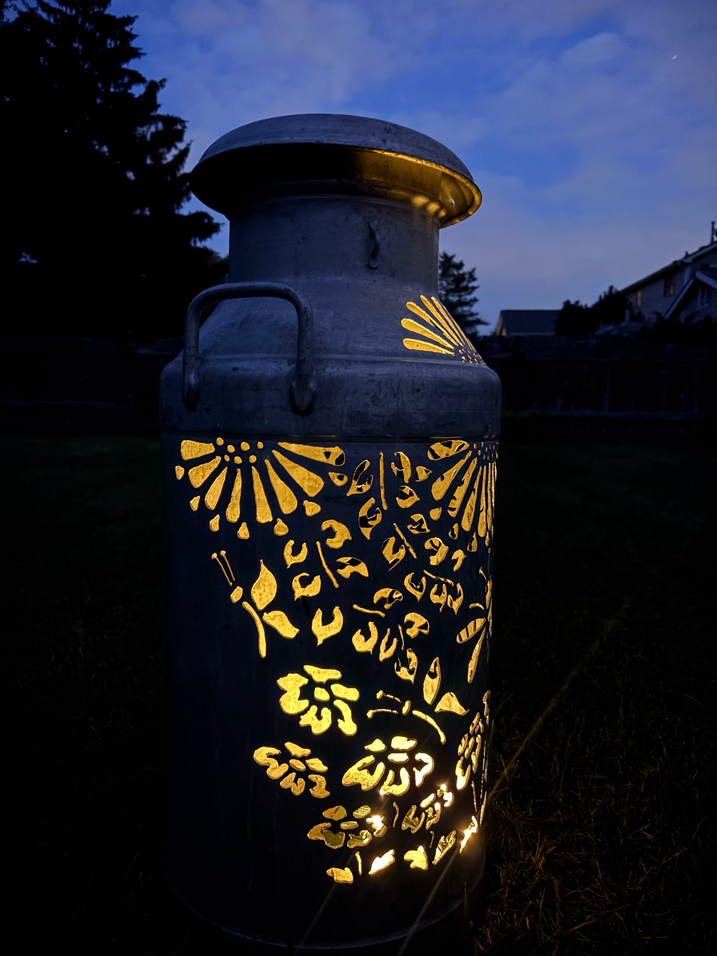 XXL Vintage Milk Can - Flower, Butterfly, and Bee Design