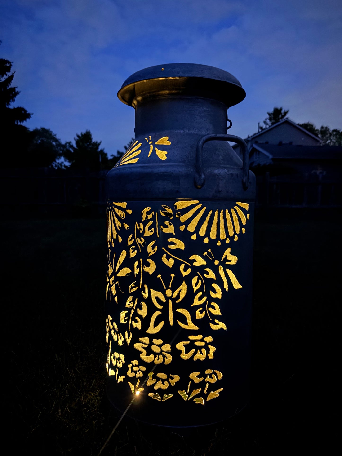XXL Vintage Milk Can - Flower, Butterfly, and Bee Design