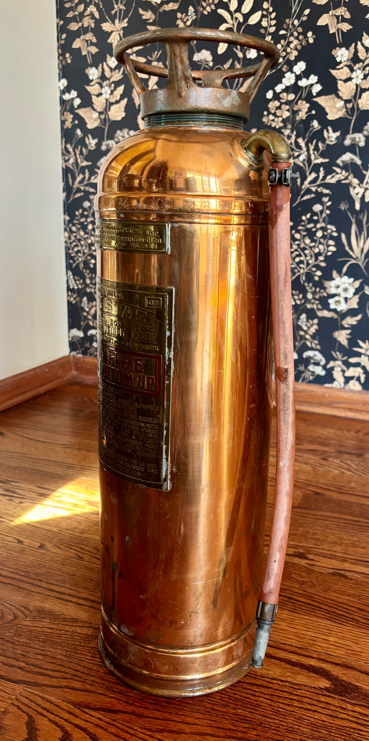 Antique Copper Fire Extinguisher - Flower Design