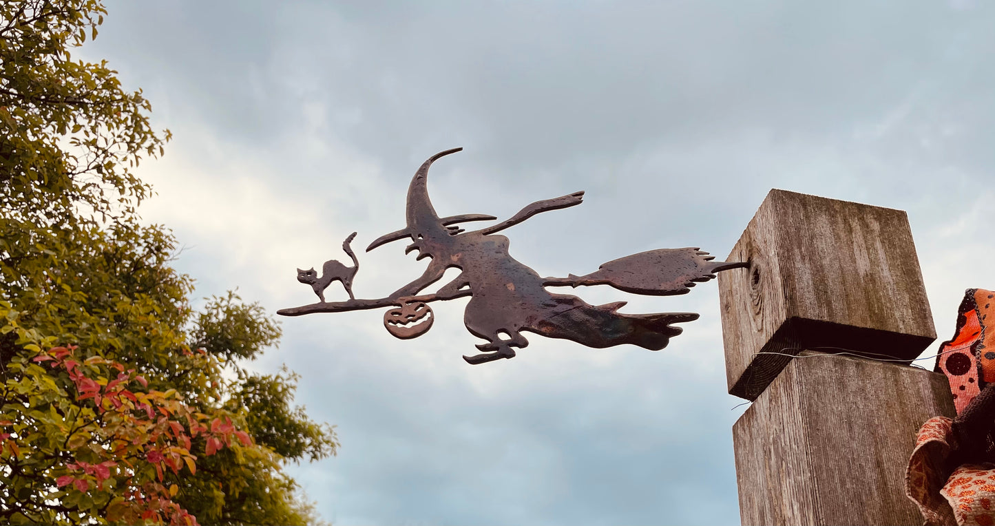 Flying Witch on Broomstick Metal Tree Stake