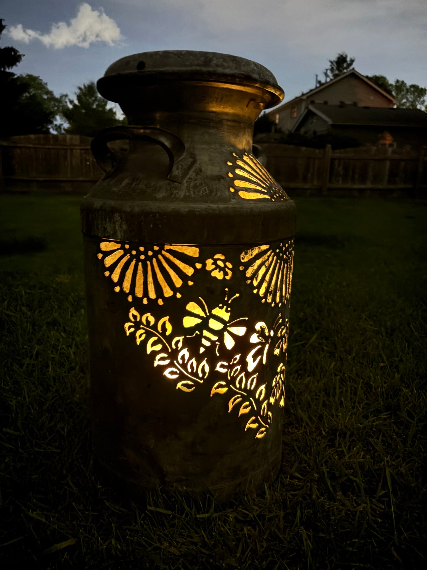 Vintage Milk Can - Flower, Butterfly and Bee Design