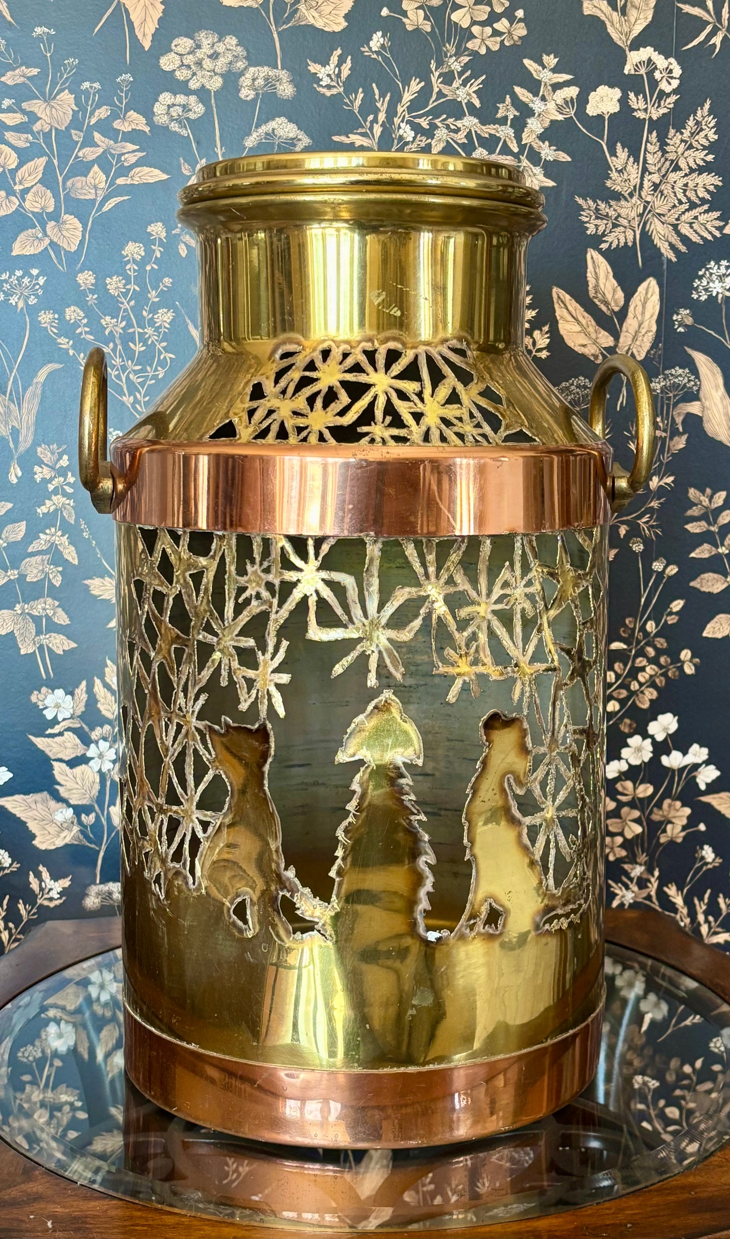 Brass and Copper Milk Can Luminary - Dog and Star Design