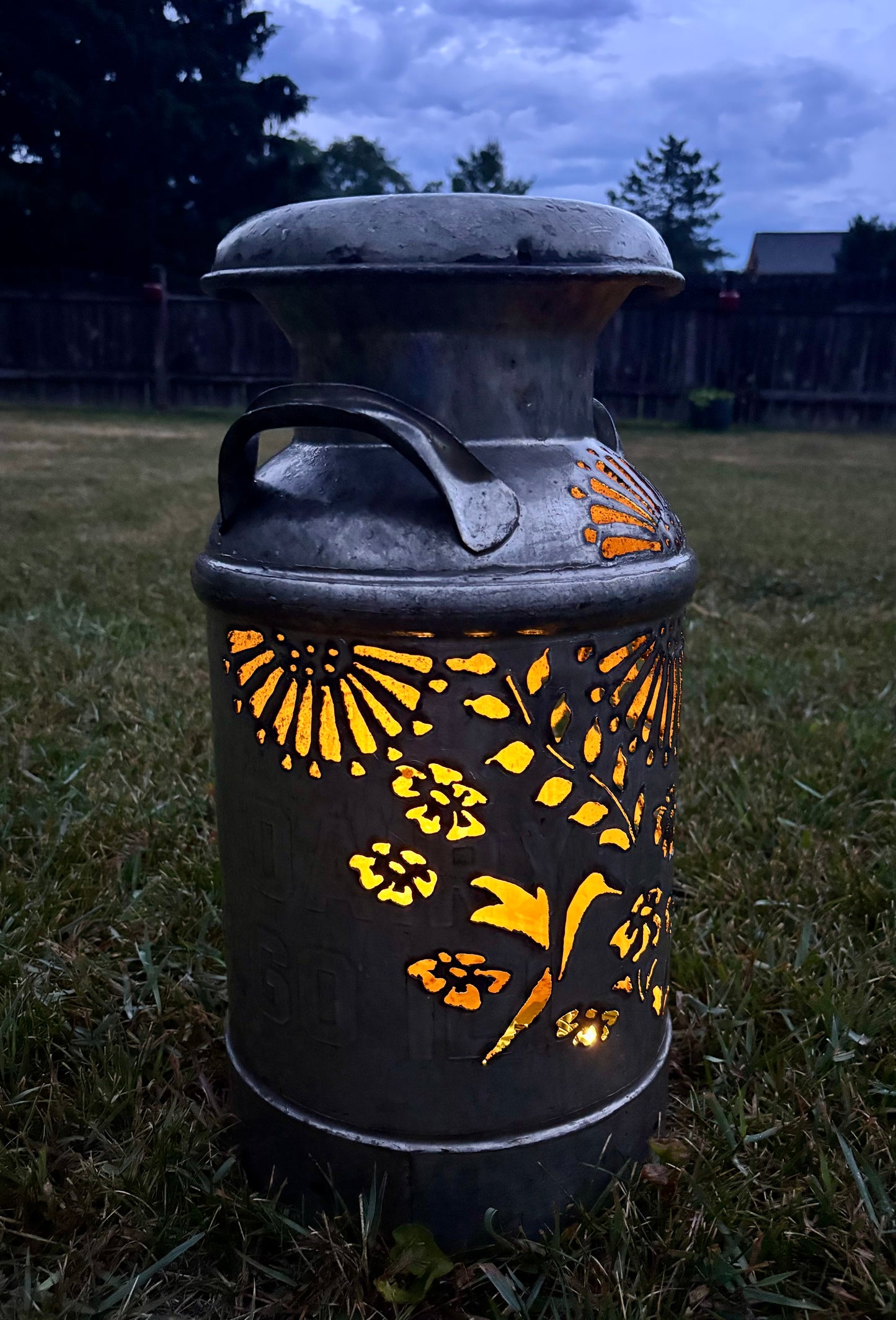 Vintage Milk Can - Hummingbird and Flower Design