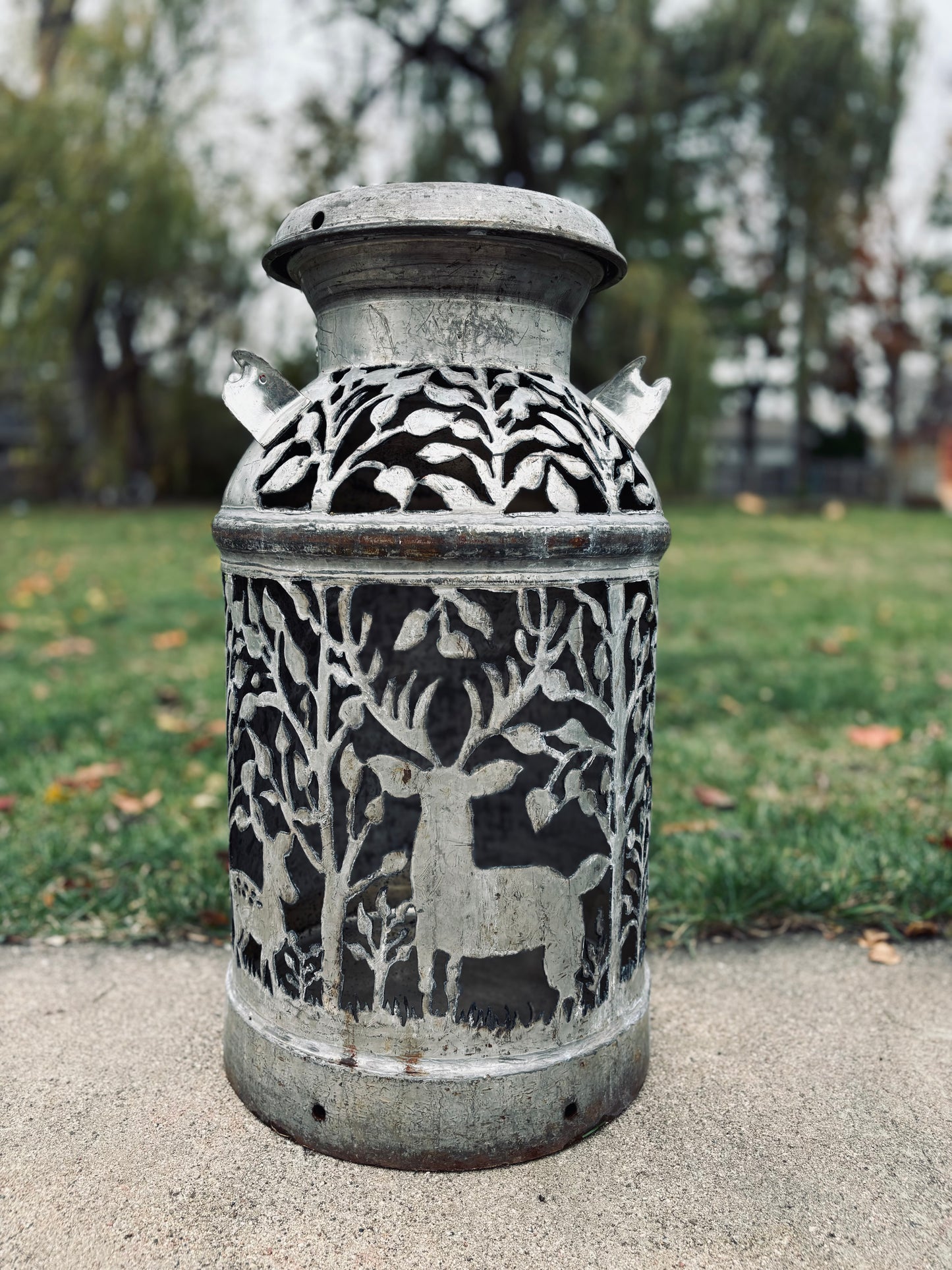 Antique Milk Can - Deer in the Forest