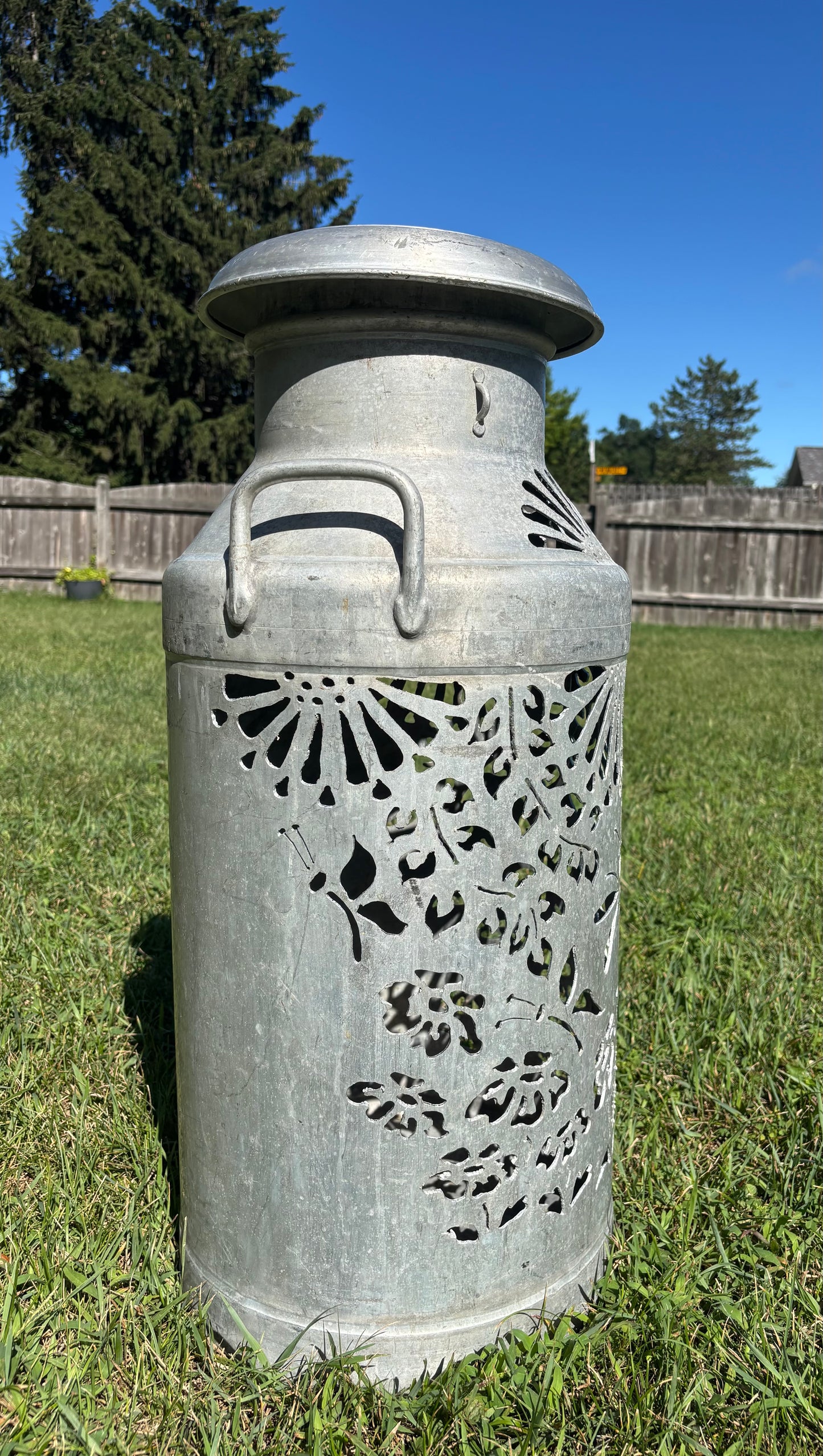 XXL Vintage Milk Can - Flower, Butterfly, and Bee Design