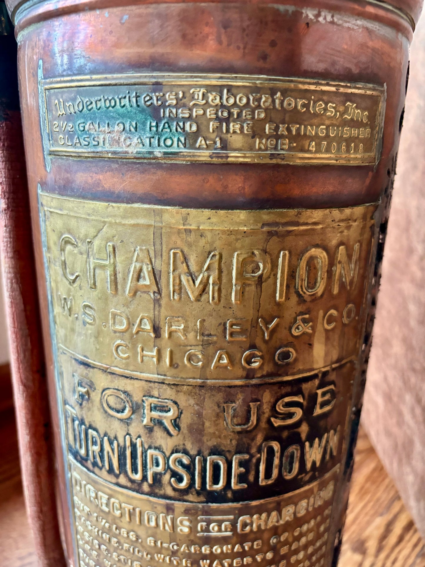 Antique Copper Fire Extinguisher - Flower Design