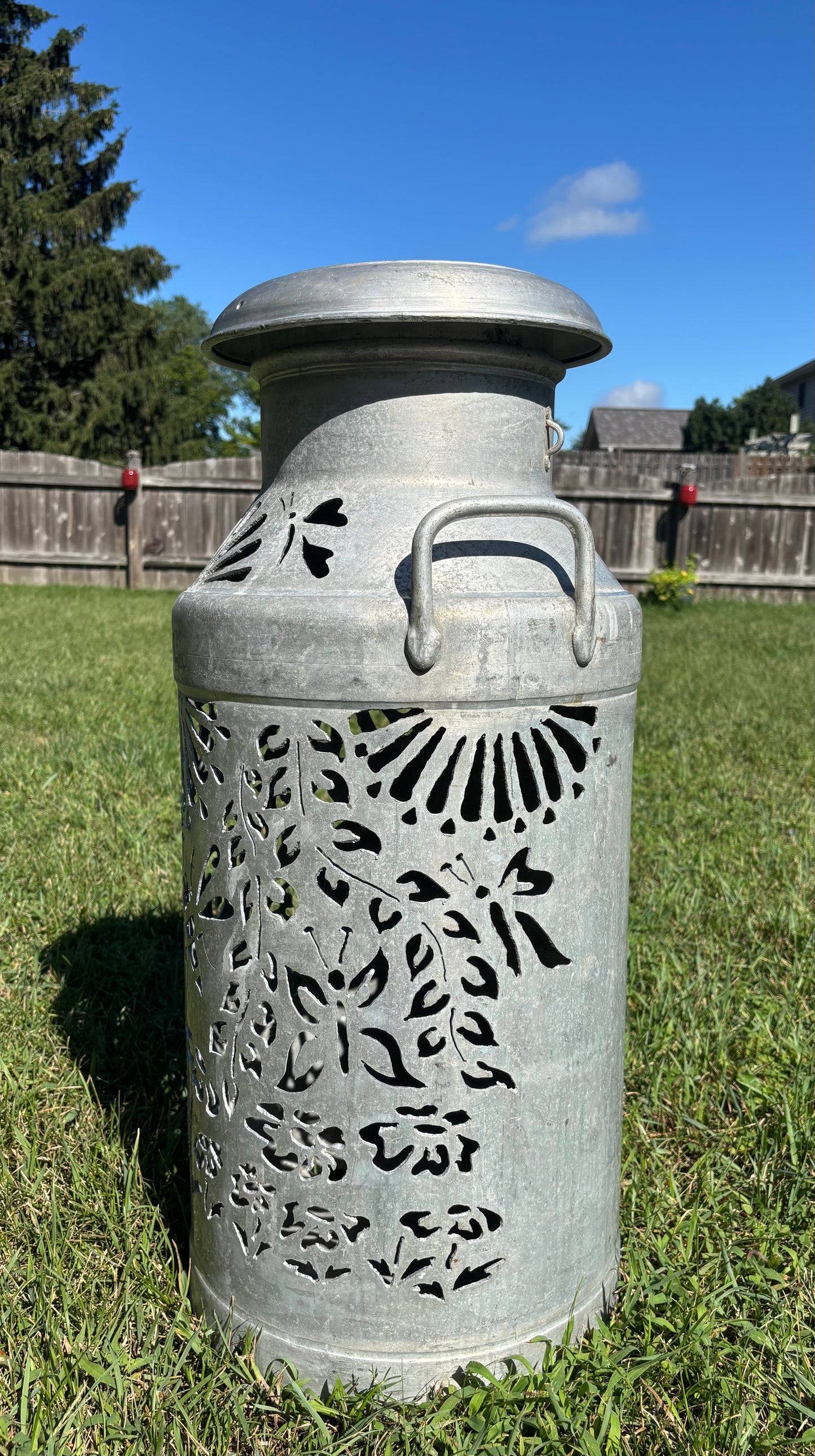 XXL Vintage Milk Can - Flower, Butterfly, and Bee Design