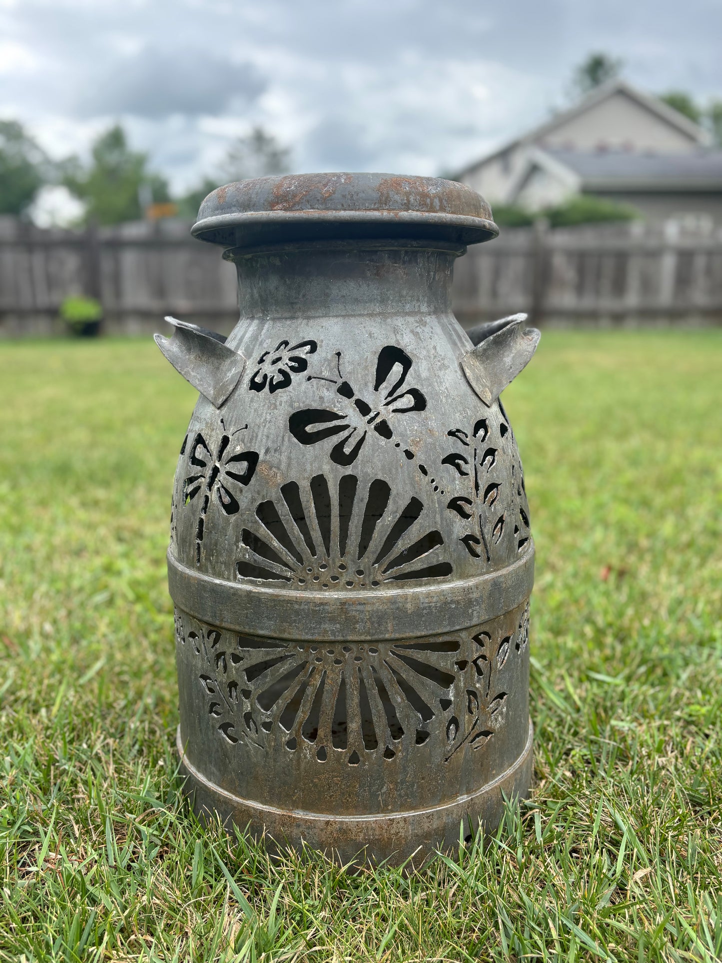 Vintage Milk Can - Dragonfly Design