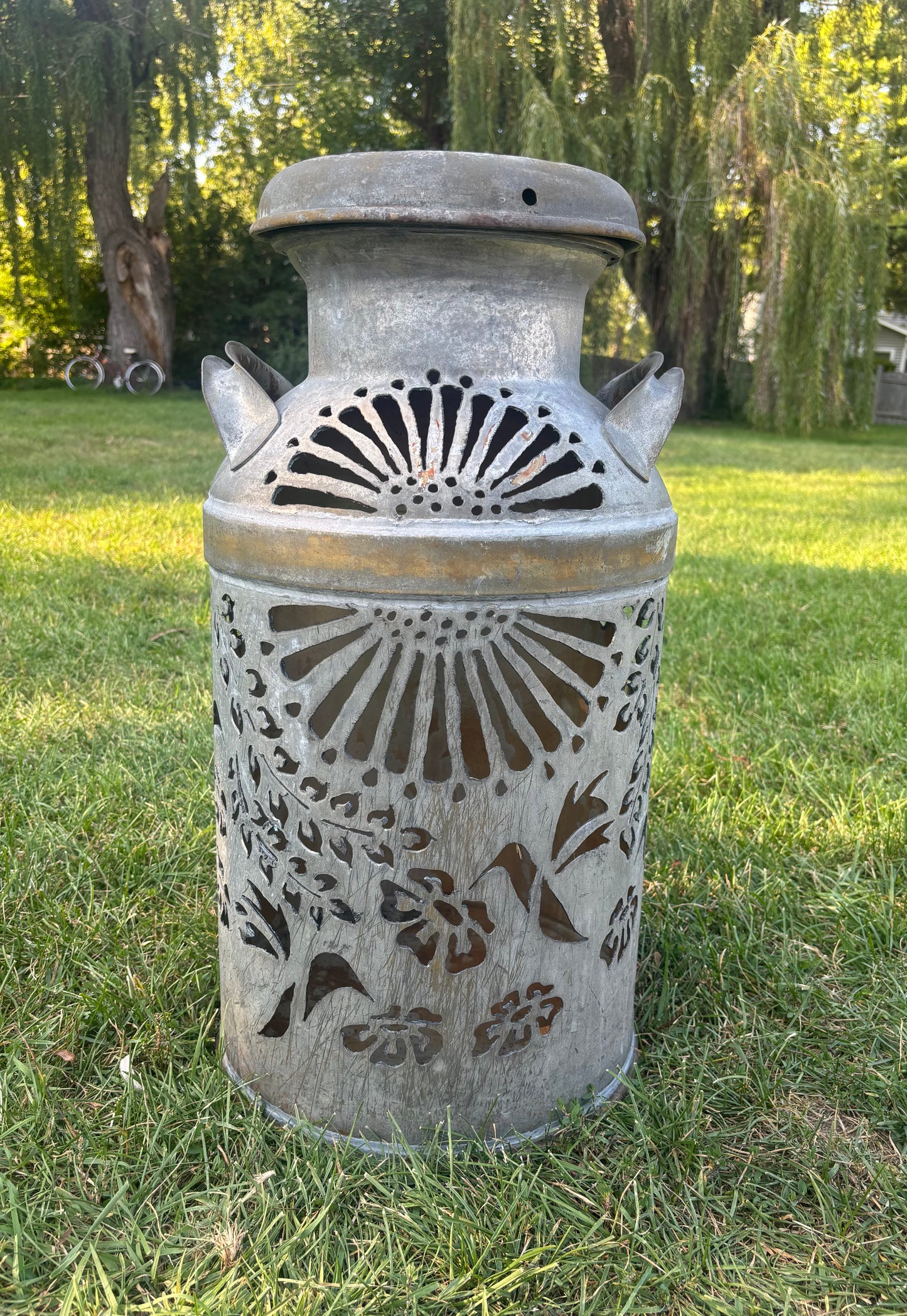 Vintage Milk Can - Hummingbird and Flower Design