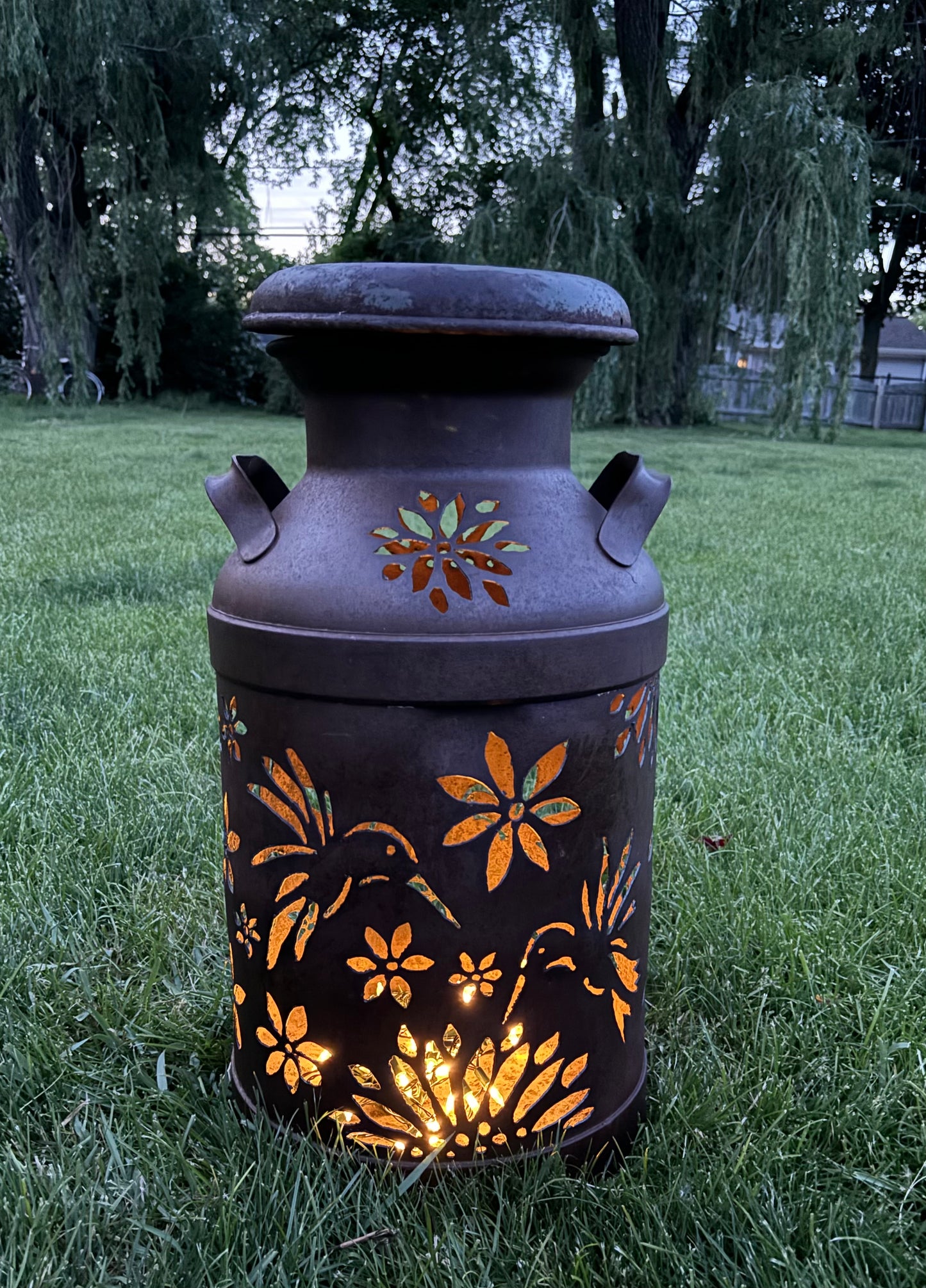 Hummingbird Milk Can Vintage Luminary