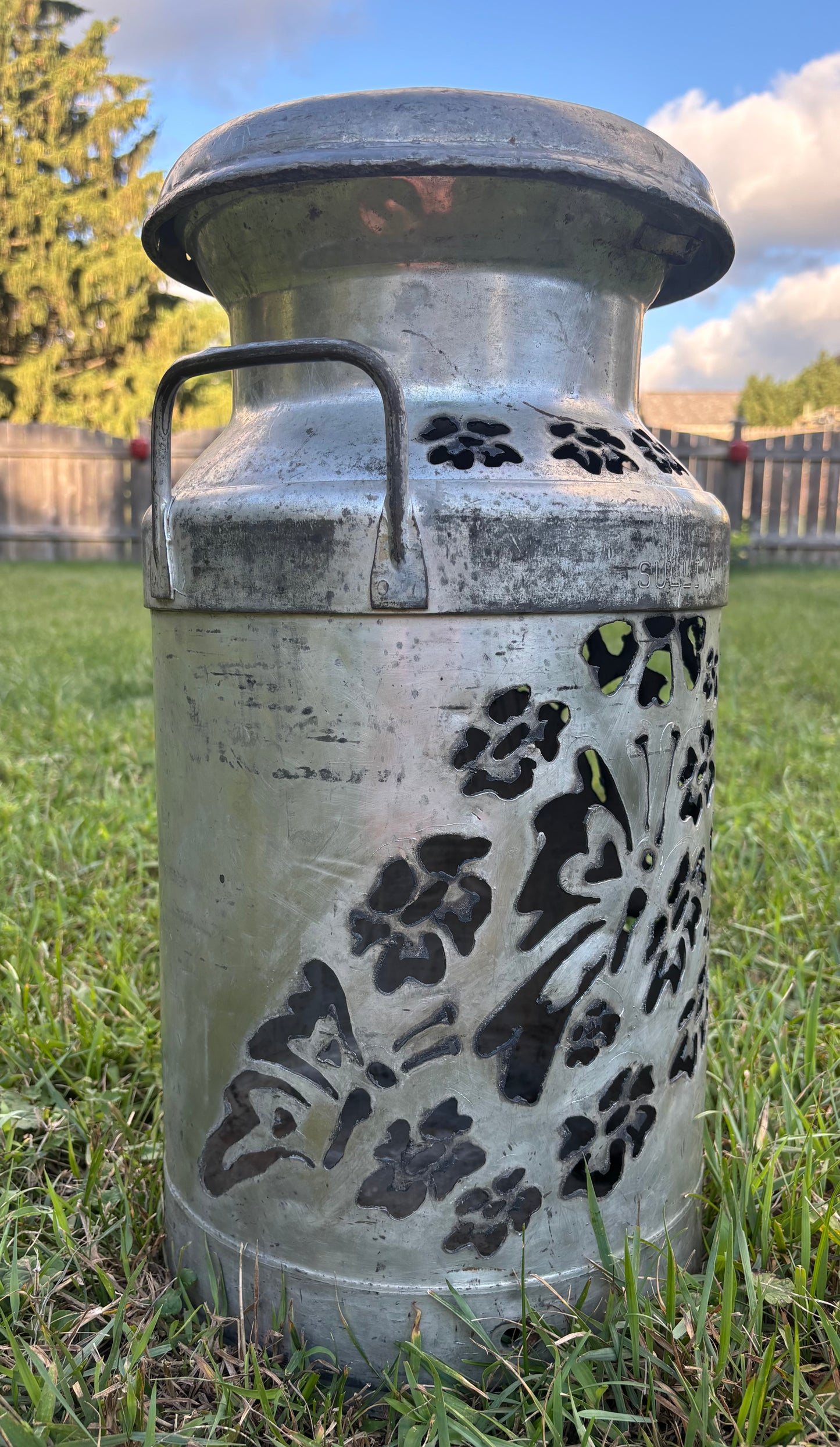 Vintage Milk Can - Flower and Butterfly Design