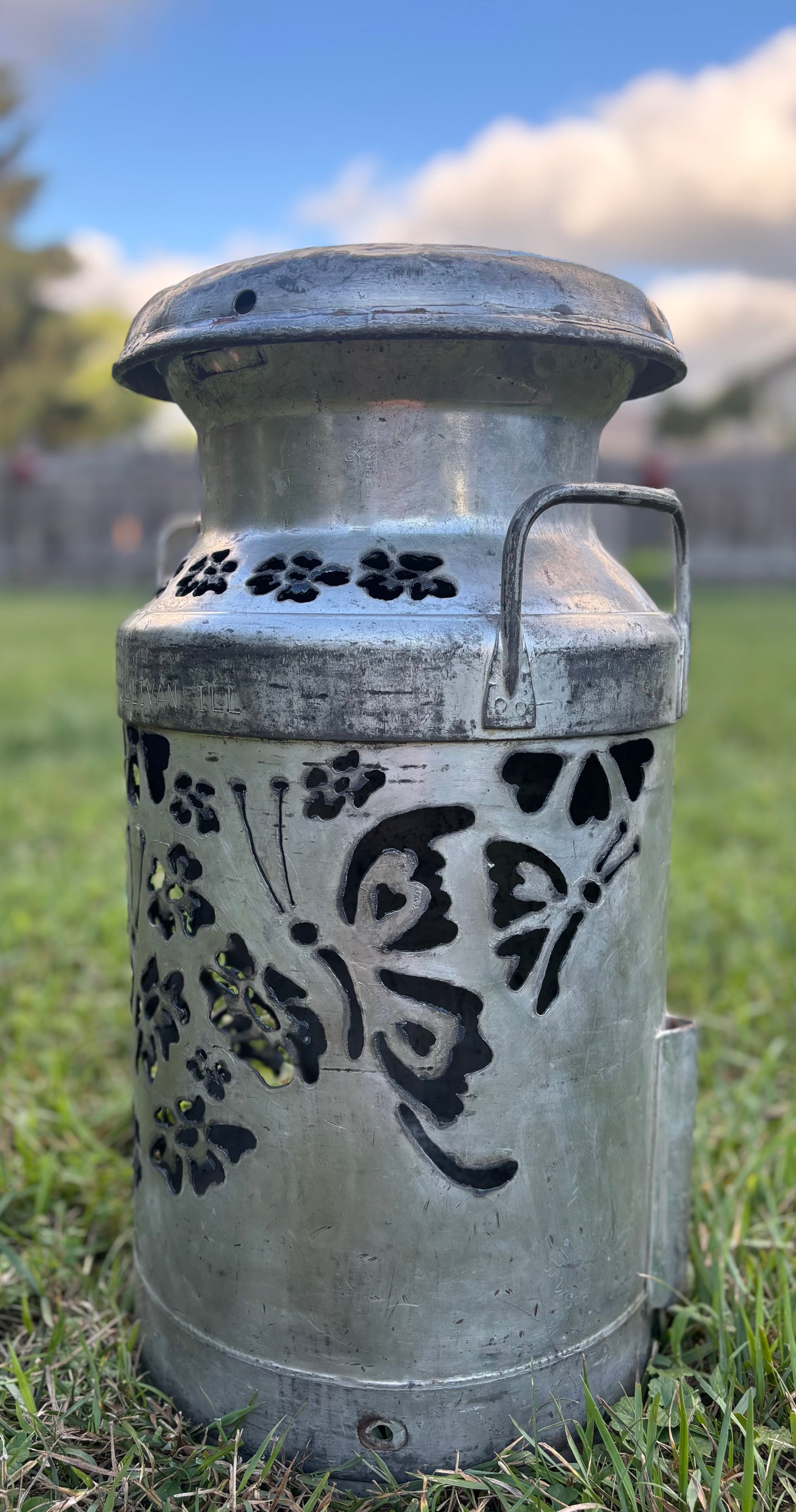 Vintage Milk Can - Flower and Butterfly Design
