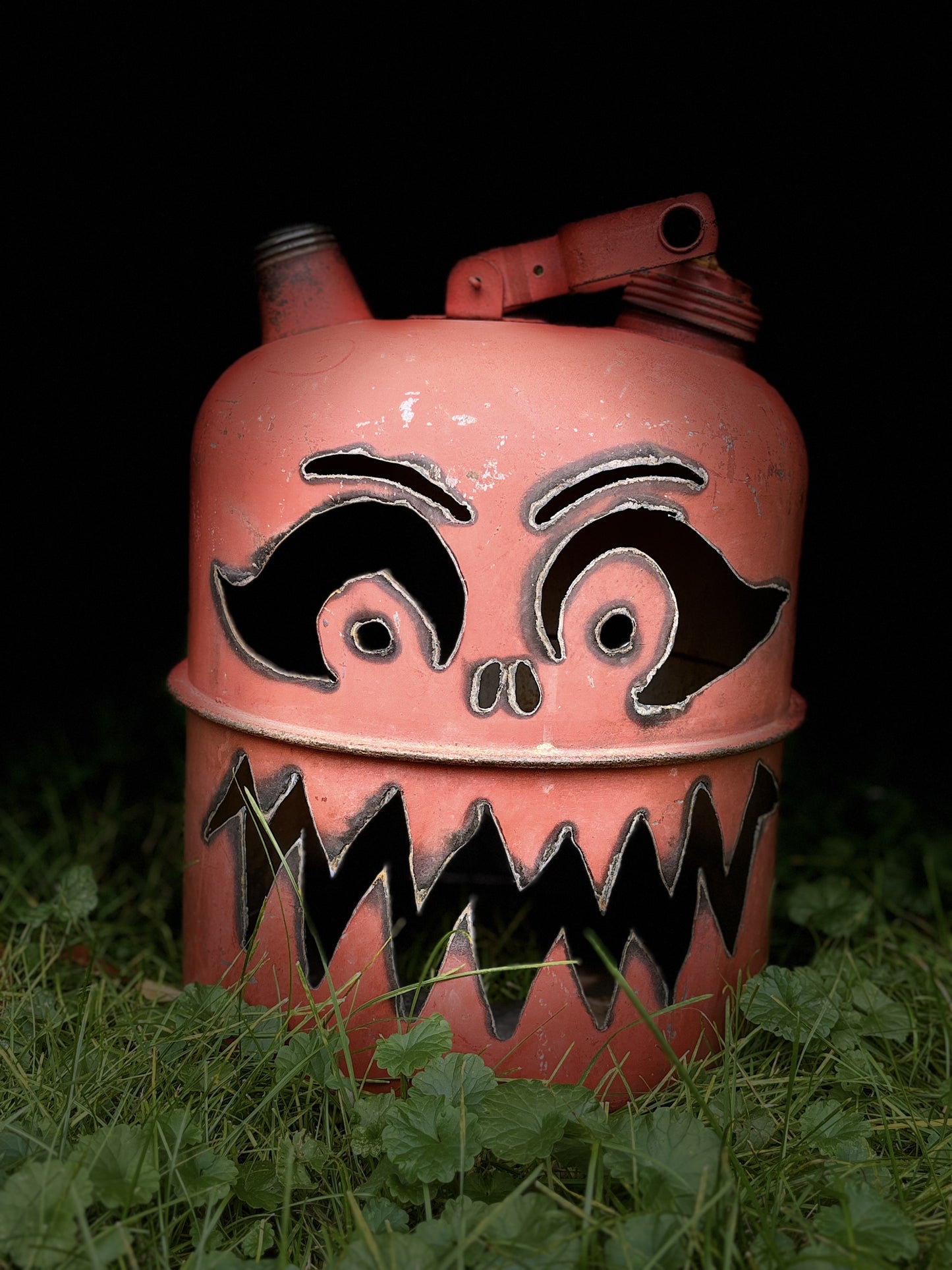 Antique Orange Gas Can Jack-o-Lantern